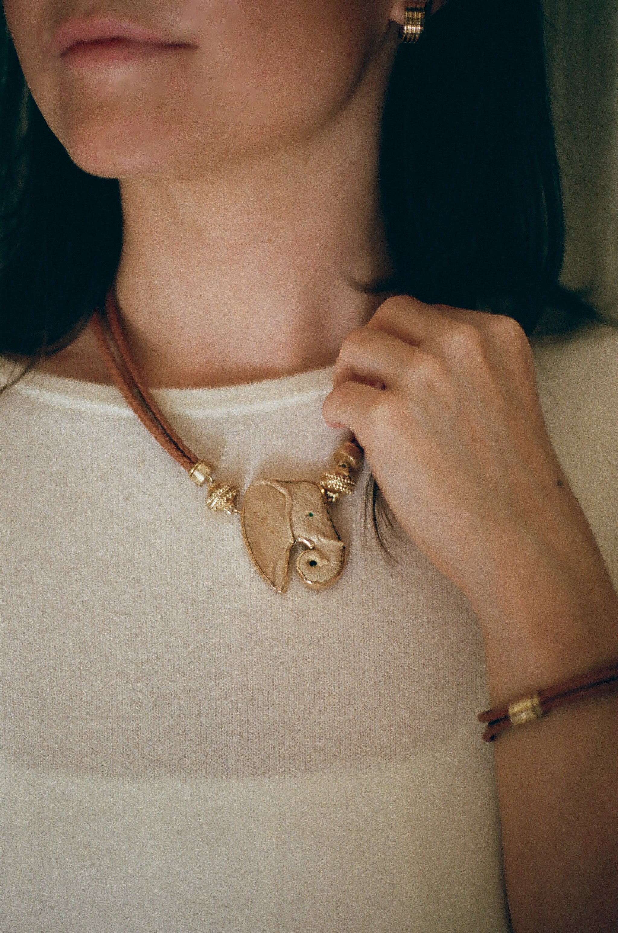 Wellington Braided Leather Saddle Brown Necklace