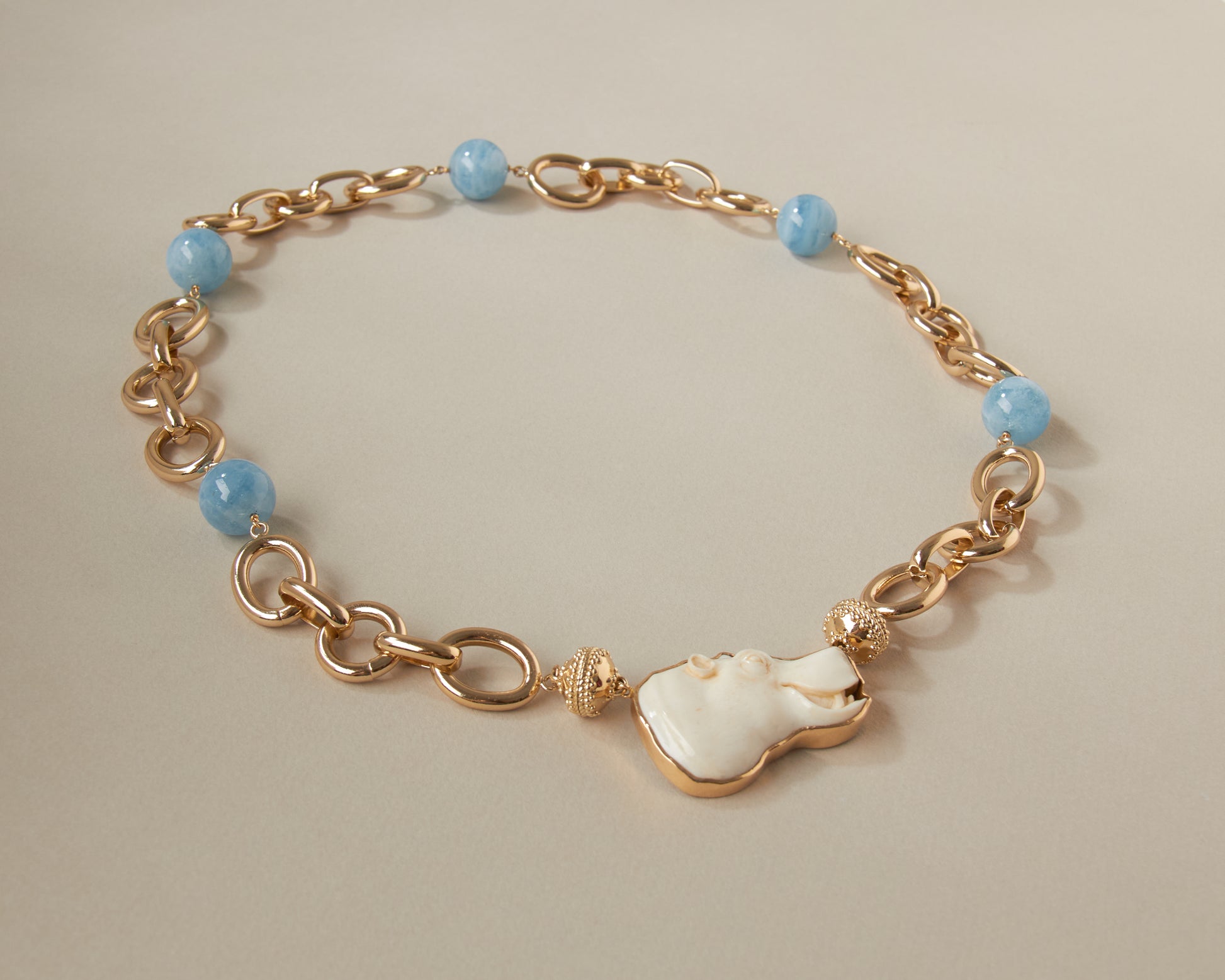 Carved Bone Hippo Centerpiece