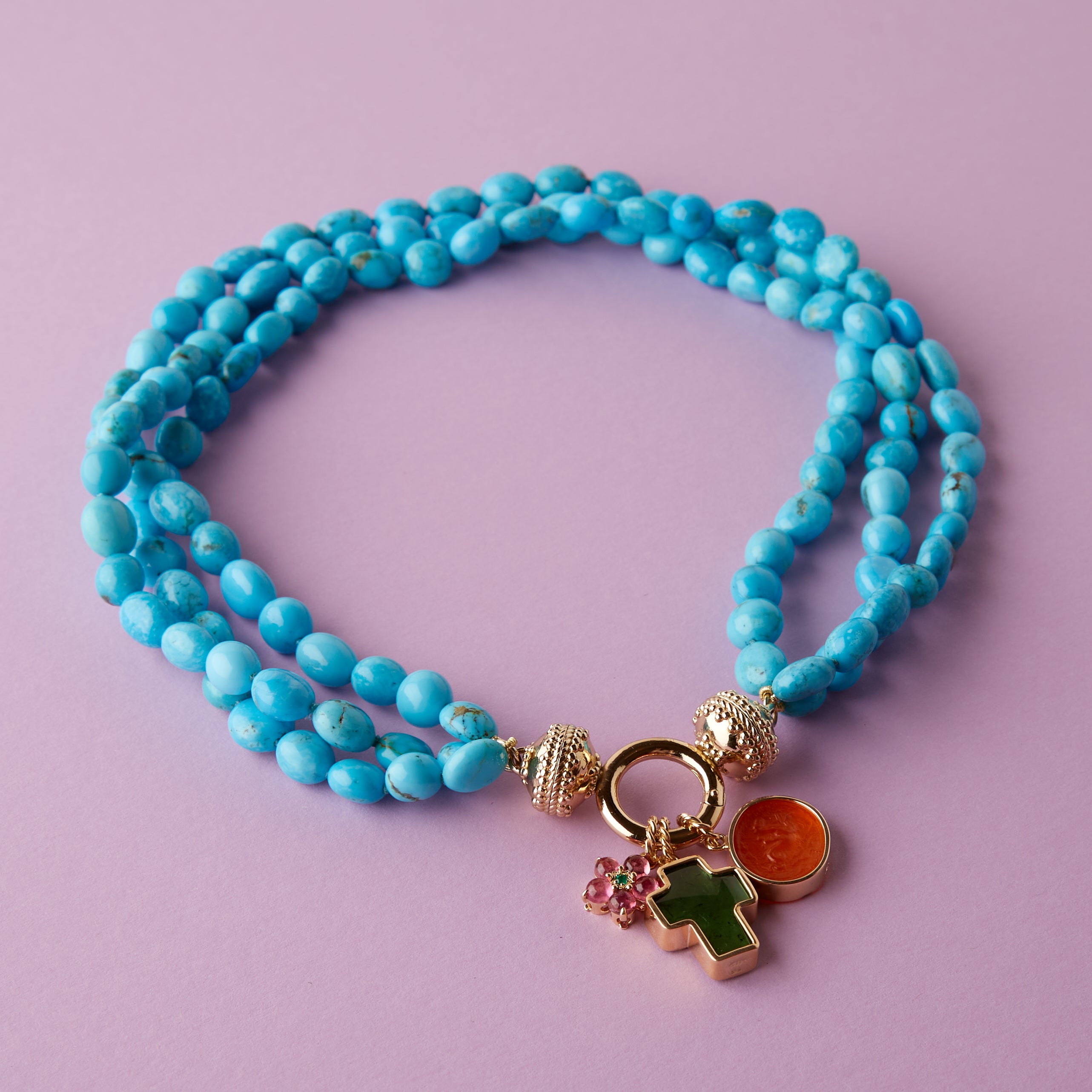 Kingman Turquoise Tumbled Nugget Multi-Strand Necklace