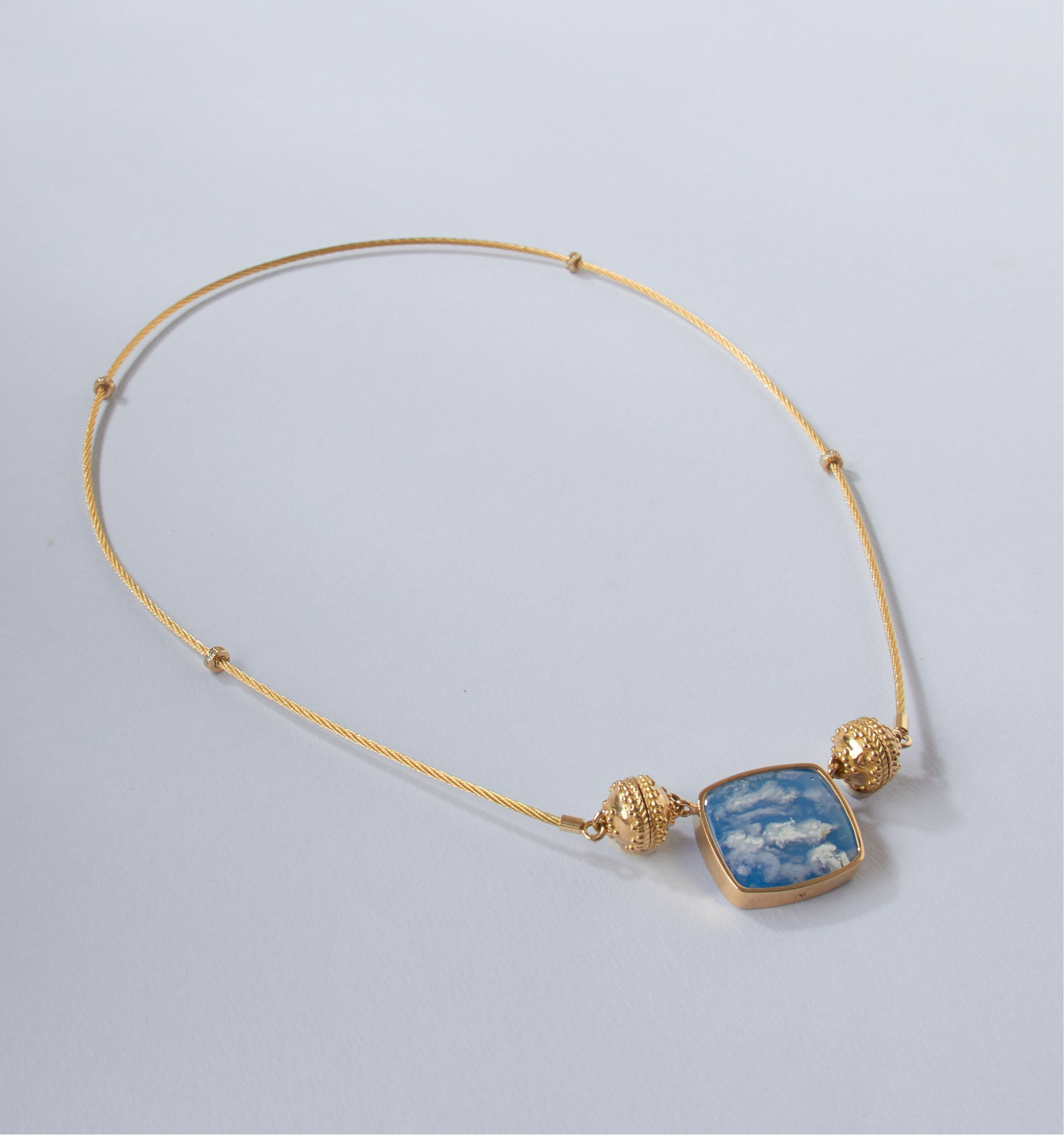 18K Aspen Mini Necklace with Yellow Gold and Diamond Stations