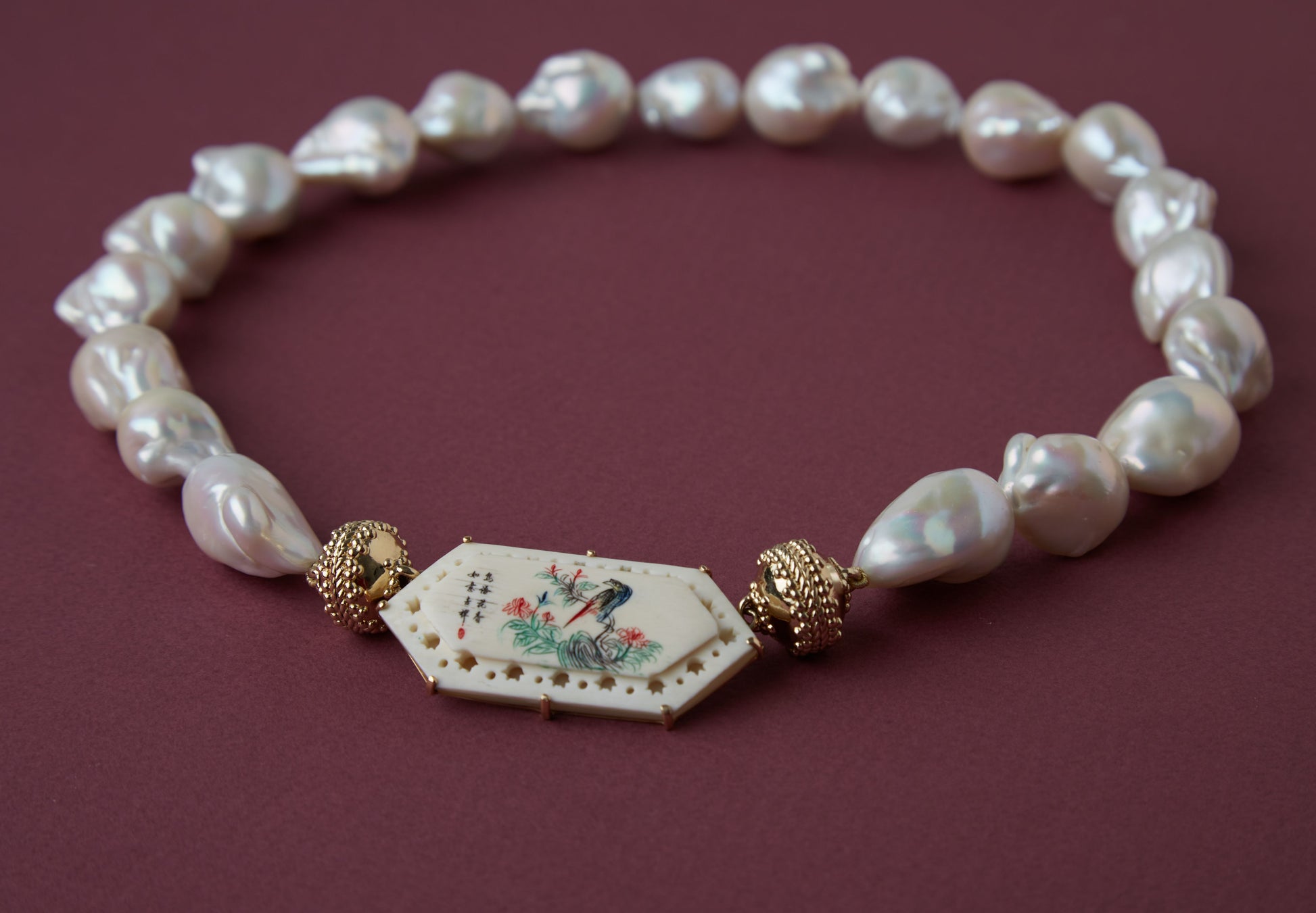 Carved Bone Exotic Bird Scrimshaw Centerpiece