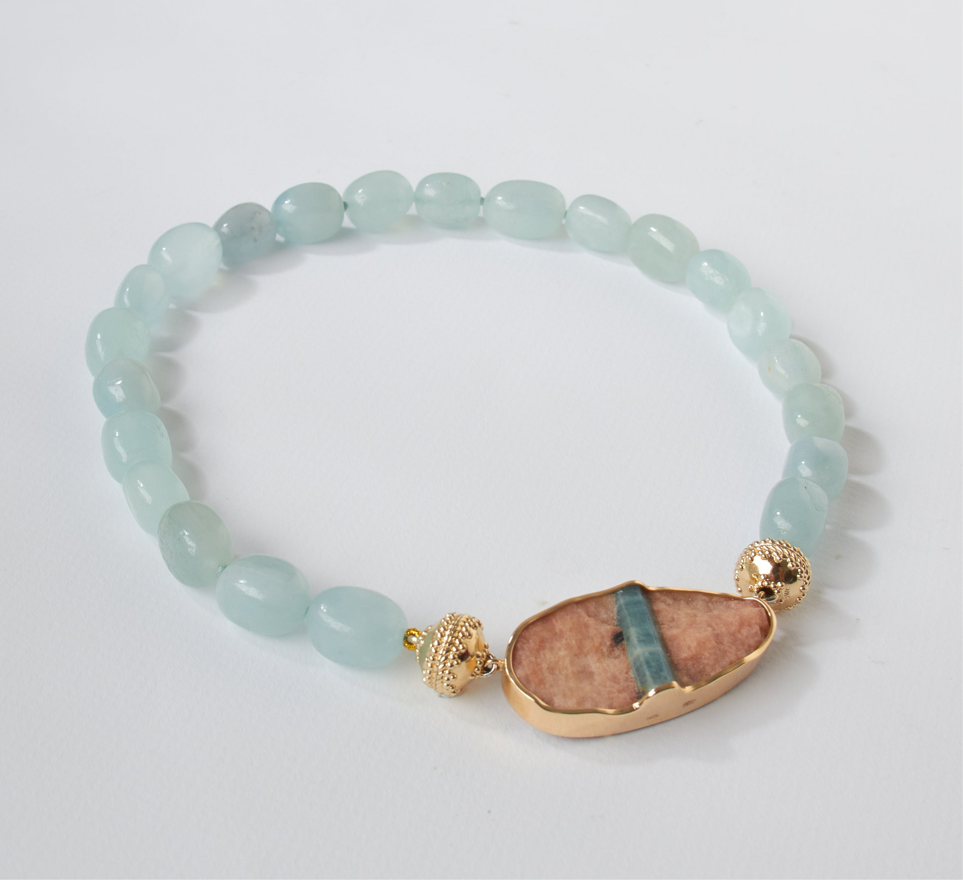 Natural Orange Calcite with Aquamarine Centerpiece