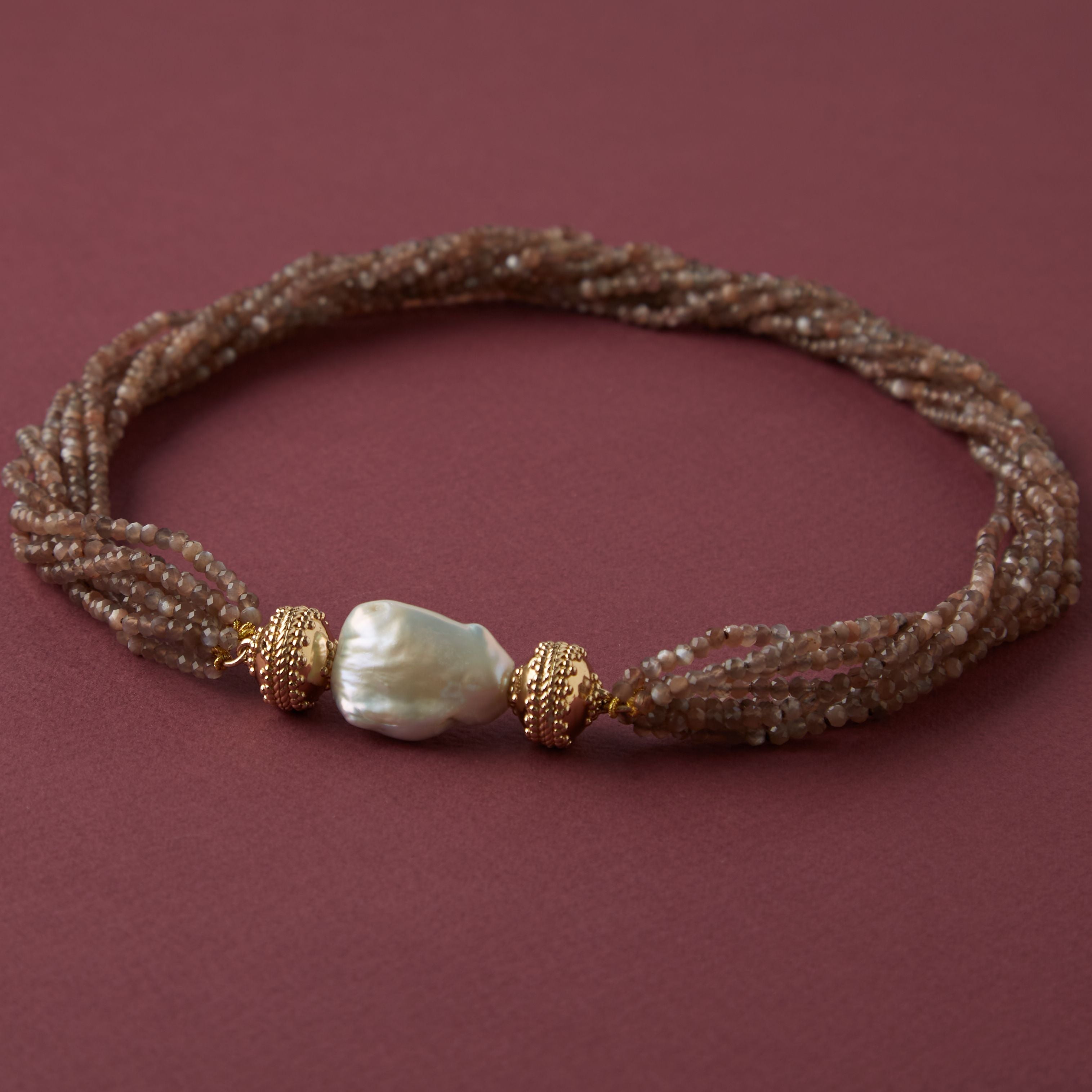 Michel 3mm Brown Moonstone Multi-Strand Necklace