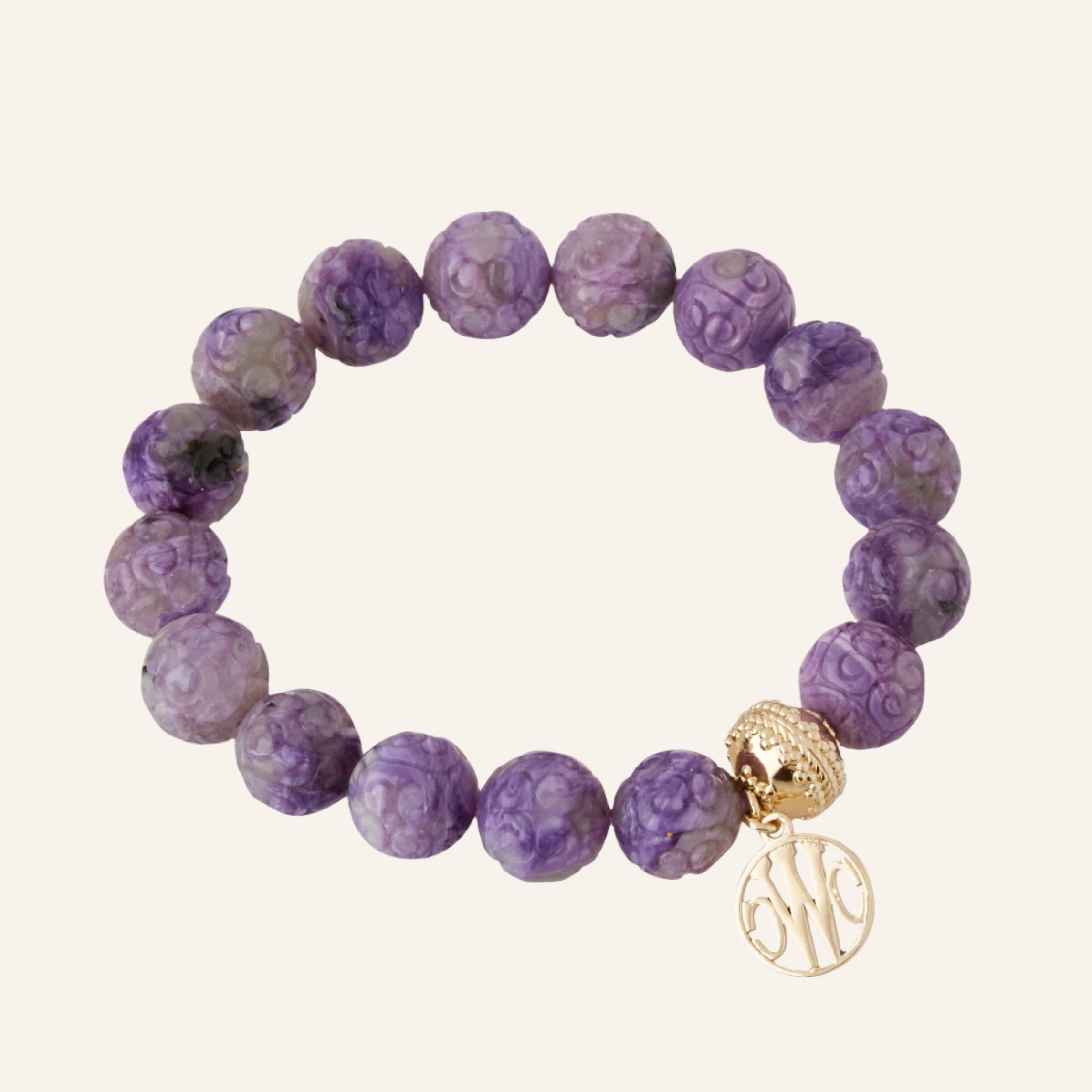 Carved Russian Charoite 12mm Stretch Bracelet