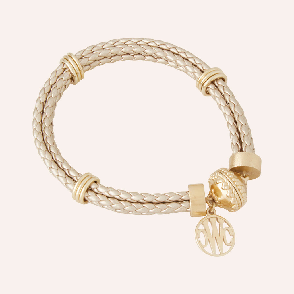 Aspen Braided Leather Brushed Gold Bracelet