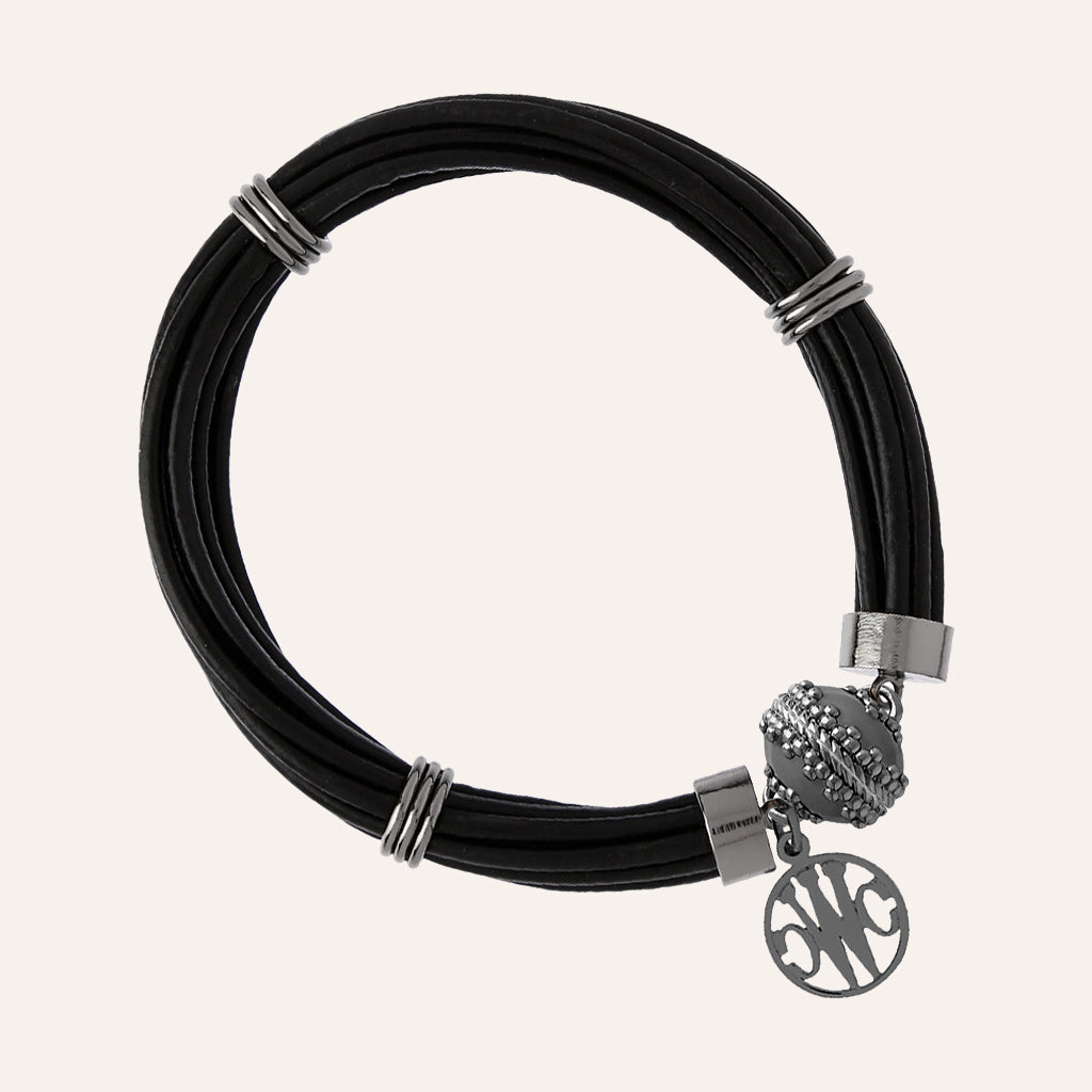 Aspen Leather Black Gunmetal Bracelet