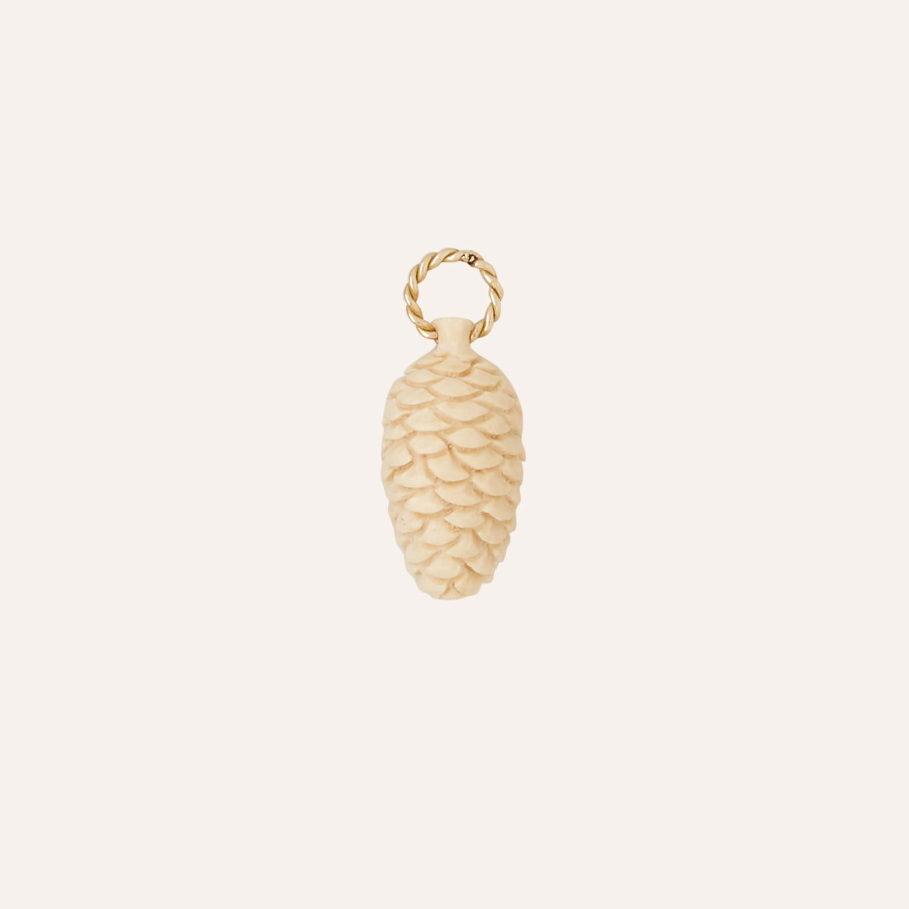 18K Carved Bone Pine Cone Charm