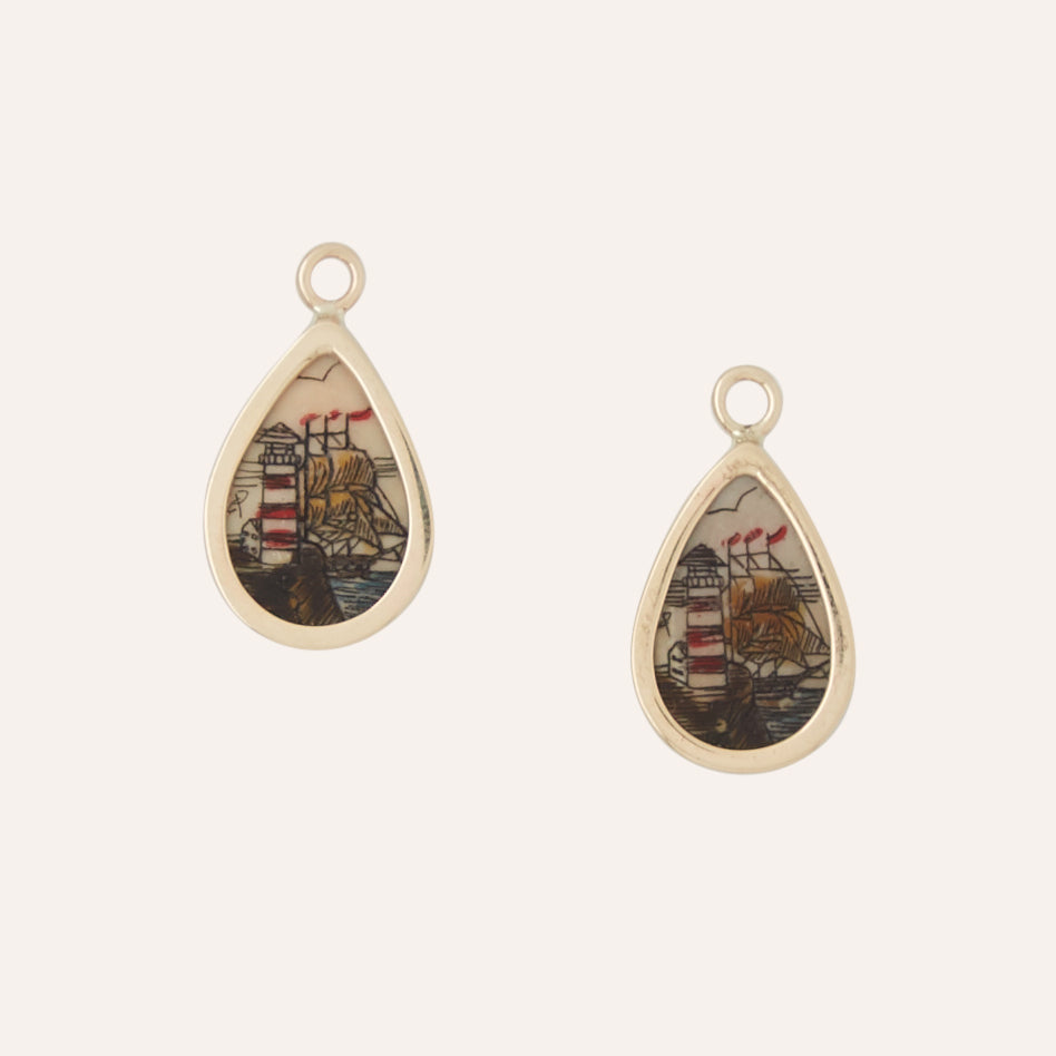 Teardrop Scrimshaw Lighthouse Earring Drops