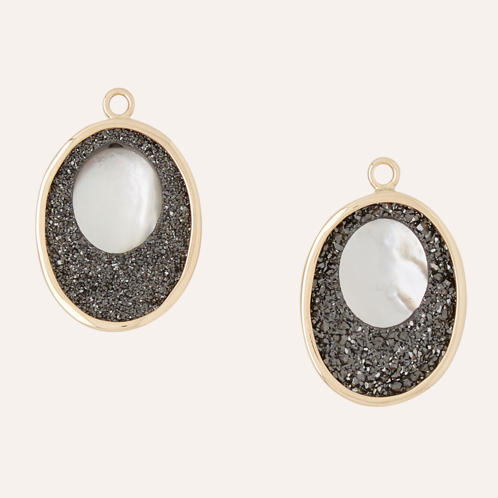 Black Druzy Oval Cut-Out Earring Drops