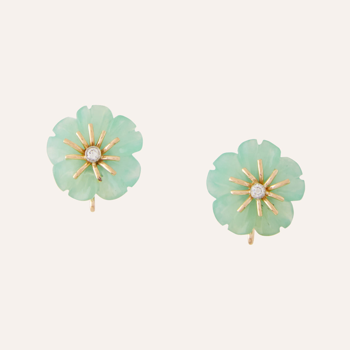 Chrysoprase Carved Flower & Diamond Earring