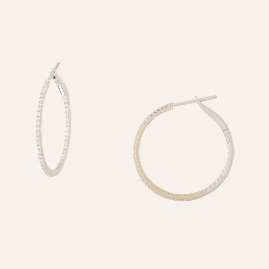 Large 18K White Gold & Diamond Hoops