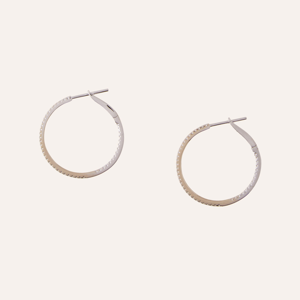 Large 18K White Gold & Diamond Hoops