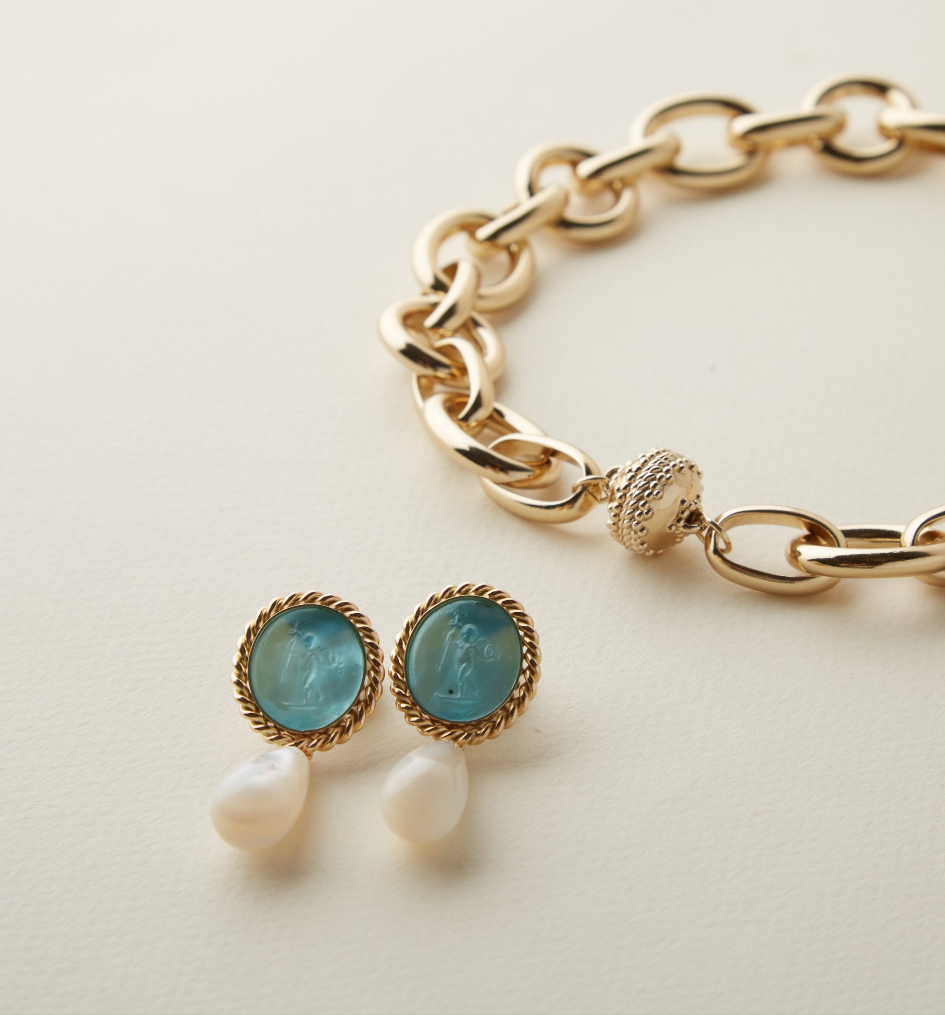 14K Signature Arrow of Grace Aqua Italian Glass Earrings