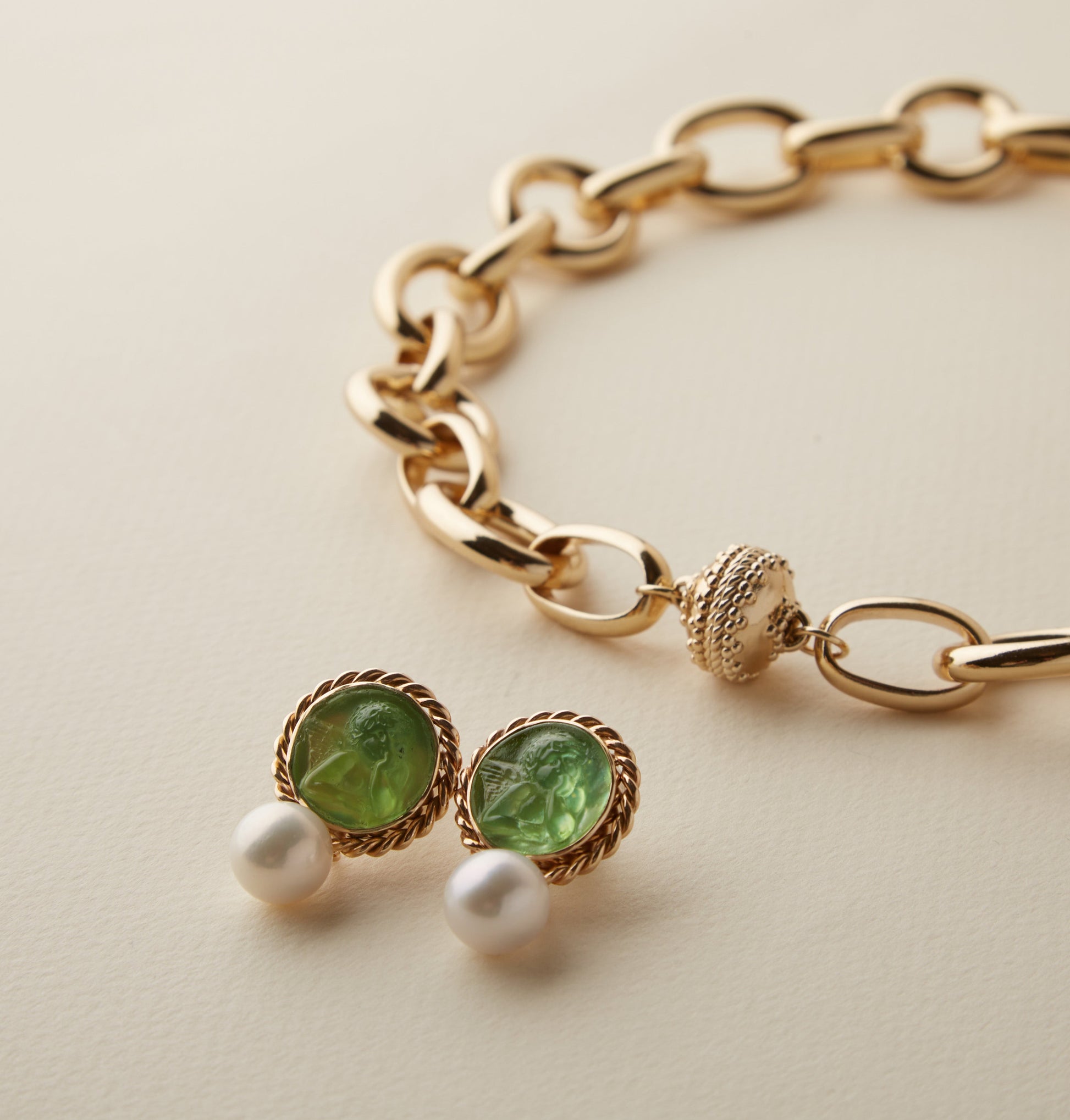 14K Signature Mint Green Cherub Italian Glass Earrings