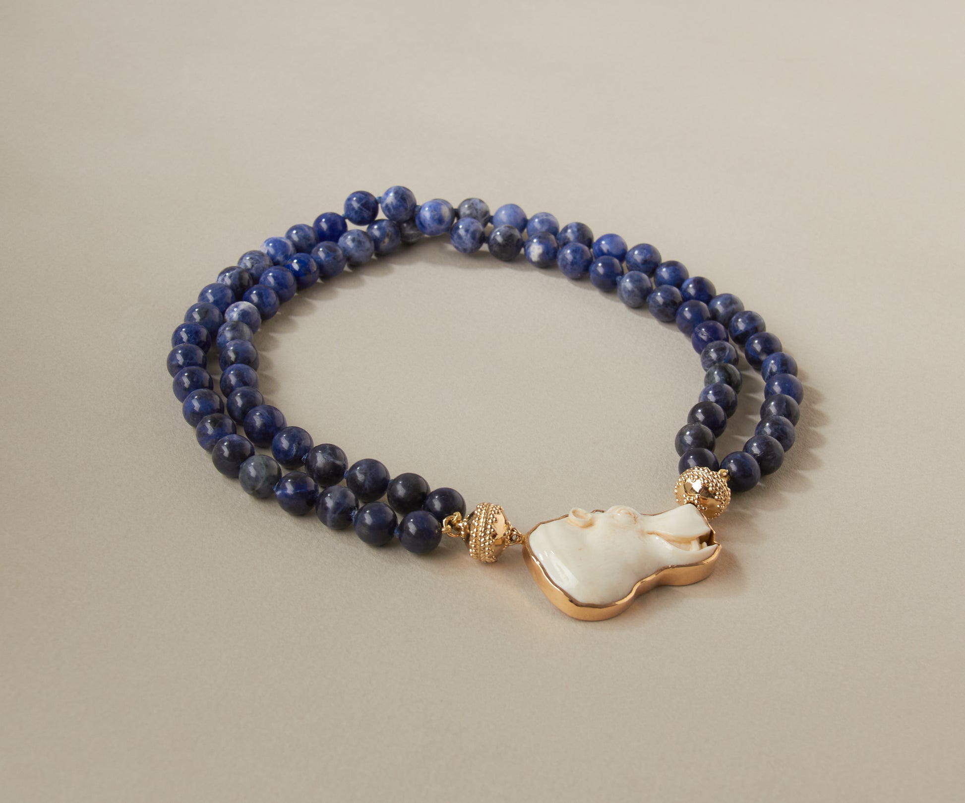 Carved Bone Hippo Centerpiece