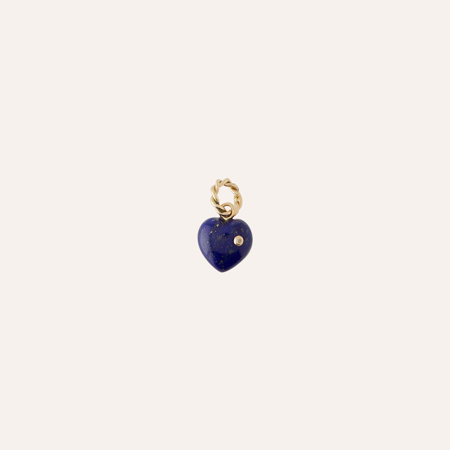 14K Diamond Blue Lapis Puffy Heart Charm