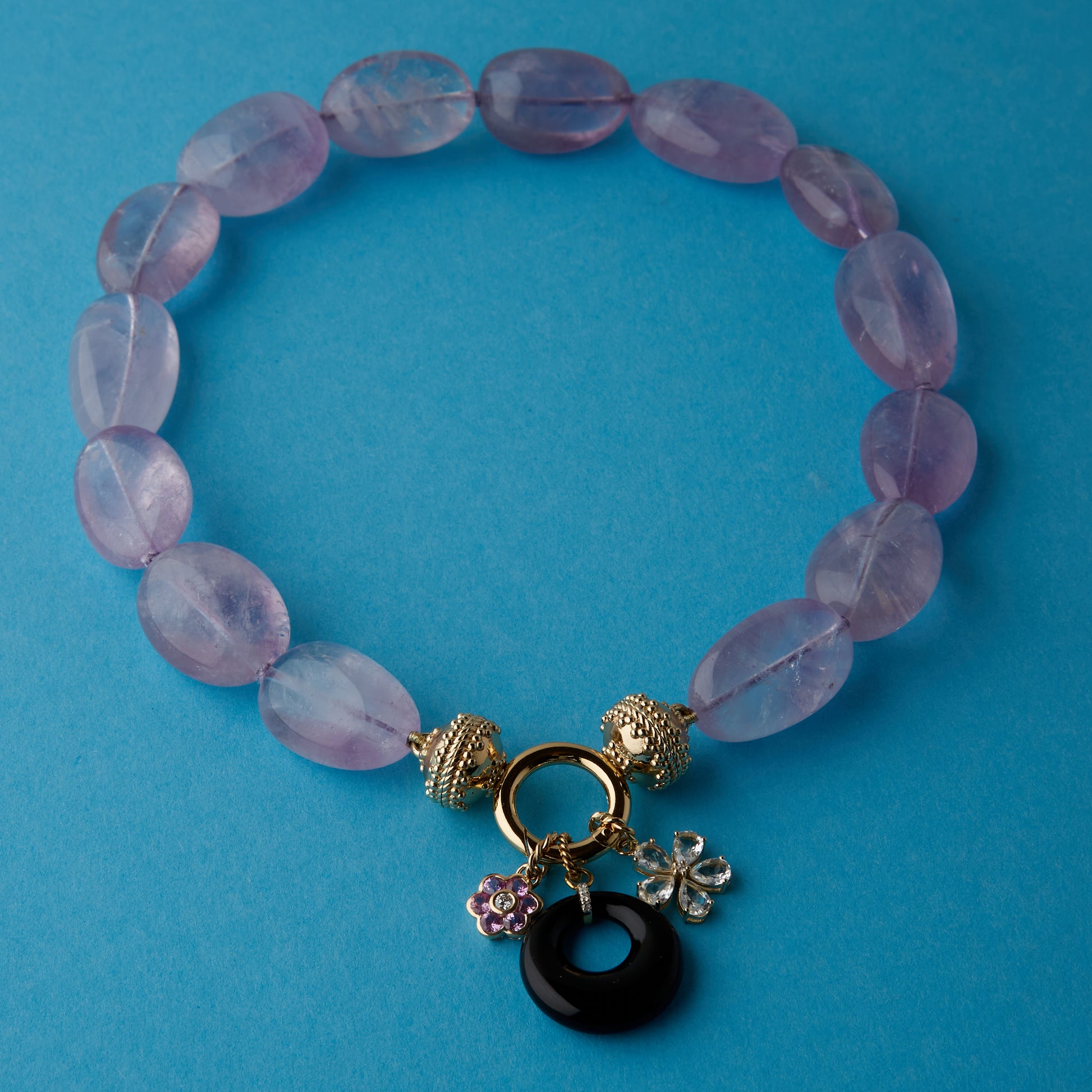 14K White Sapphire Flower Charm