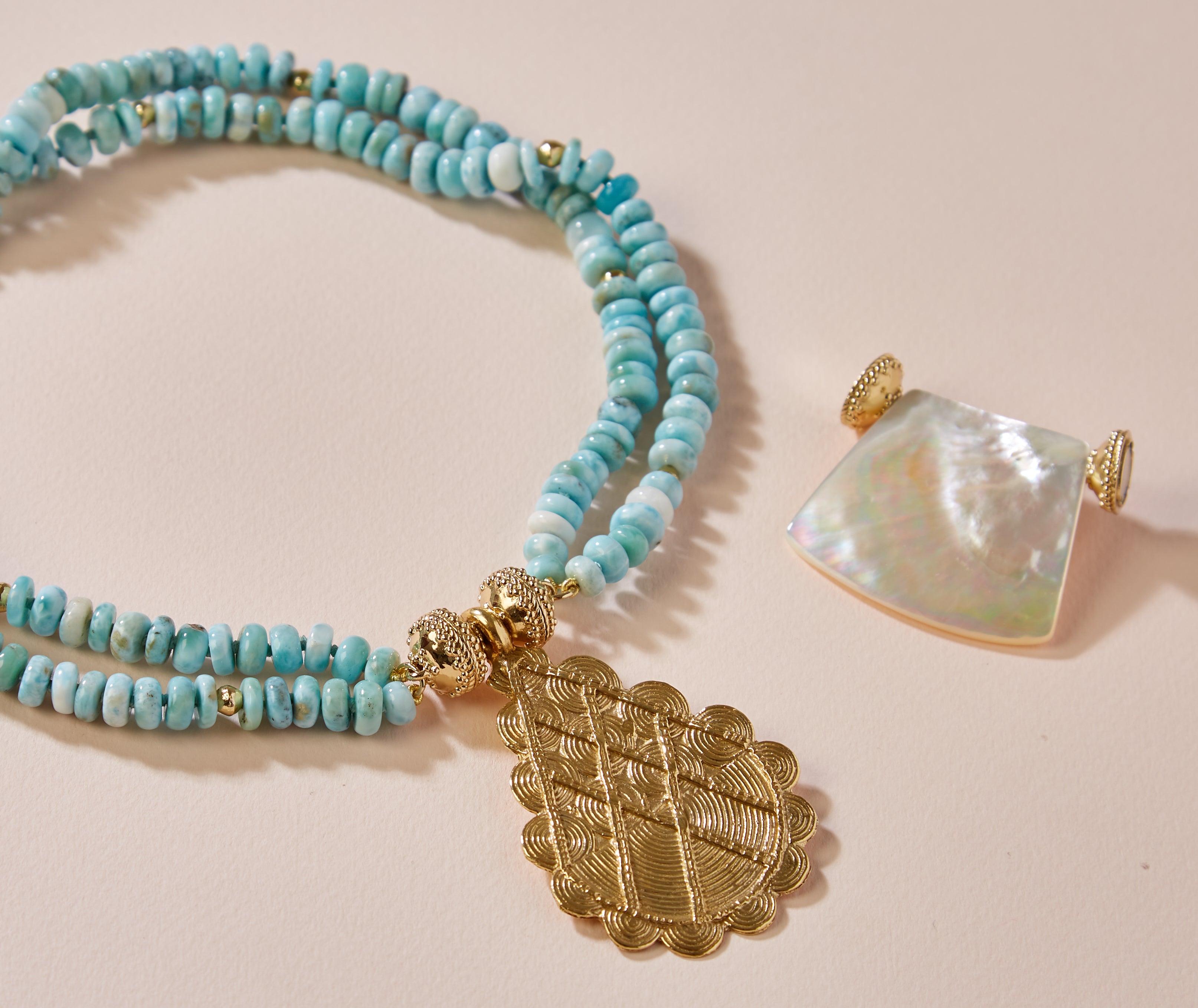 Peppercorn Larimar Rondell Double Strand Necklace