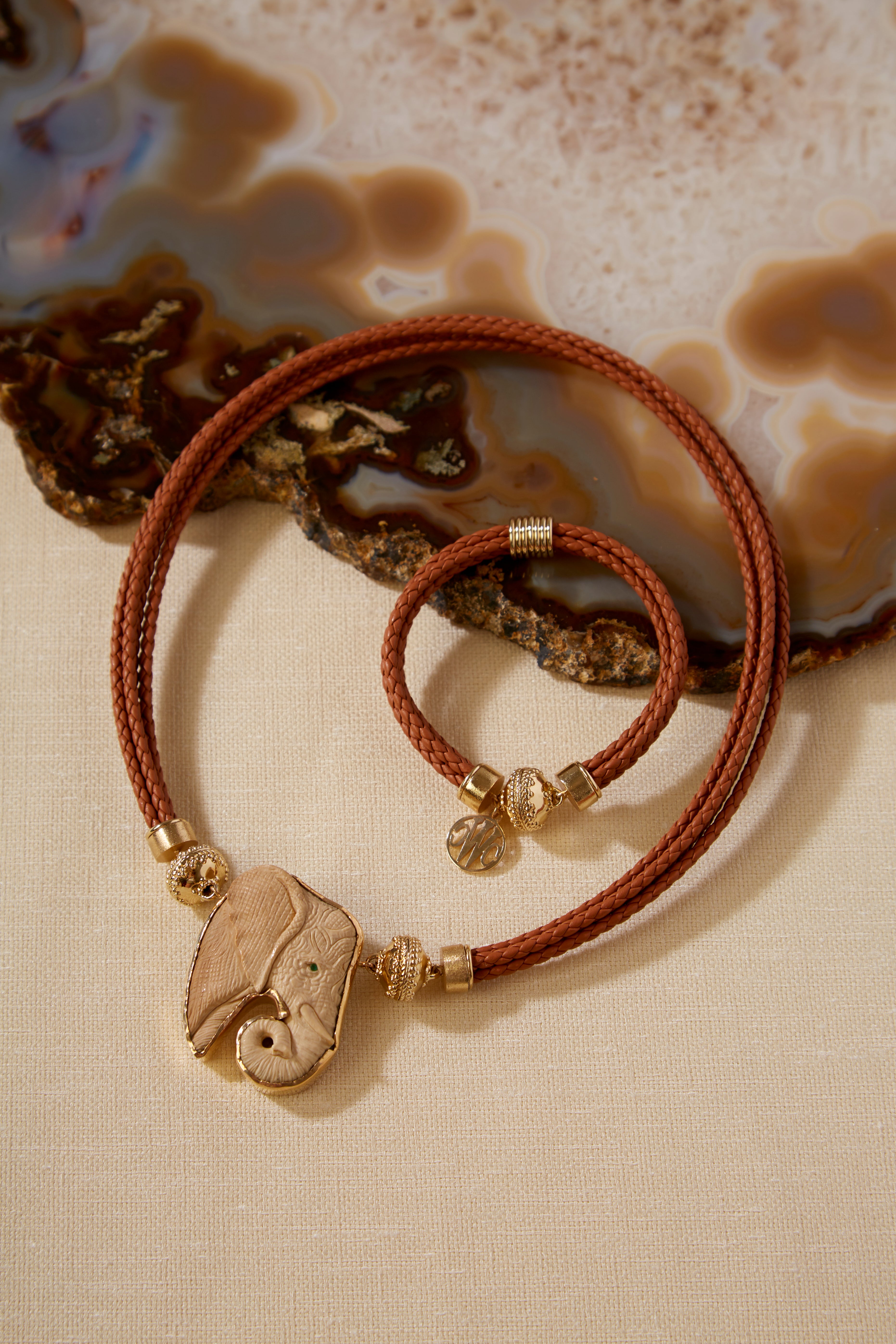 Wellington Braided Leather Saddle Brown Necklace