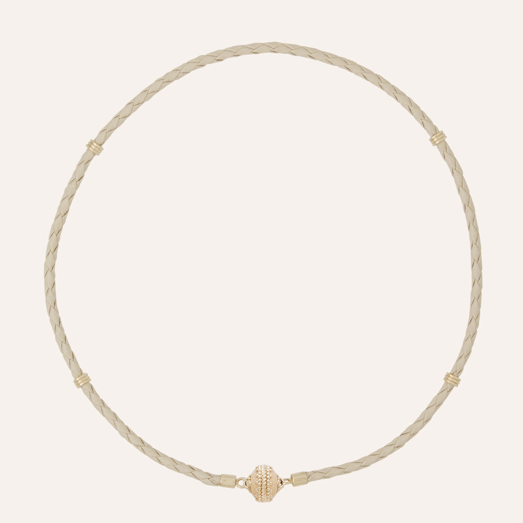 Aspen Beige Braided Leather Mini Necklace