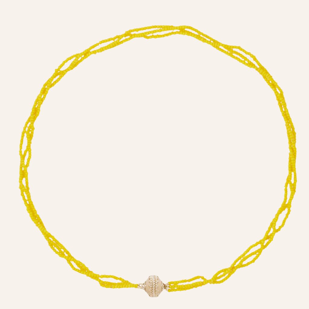 Emily Sunflower Seed Glass Necklace, 3 Strands, 16"L, 14K YG Plated Mini Signature Clasp