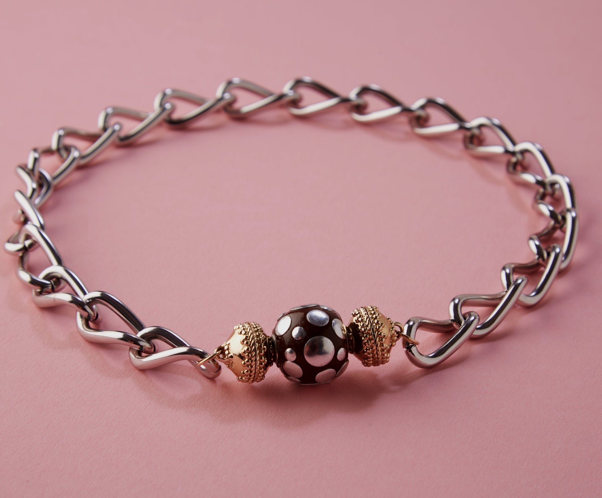 Sterling Silver 20mm Brown Polka Dot Centerpiece