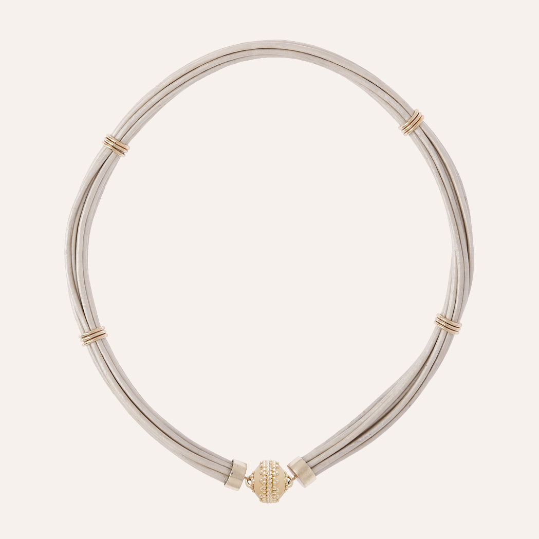 Aspen Leather White Pearl Necklace