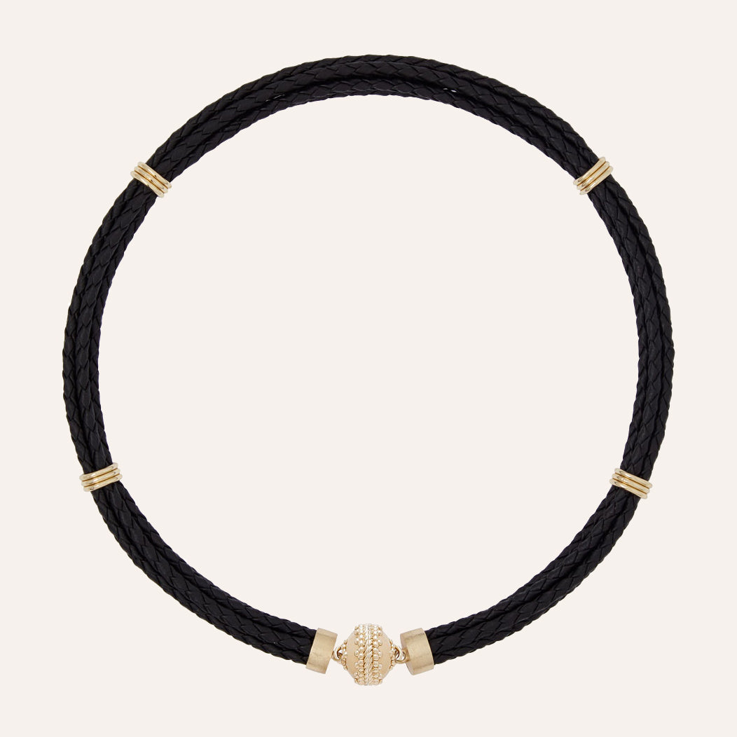 Aspen Braided Leather Black Necklace