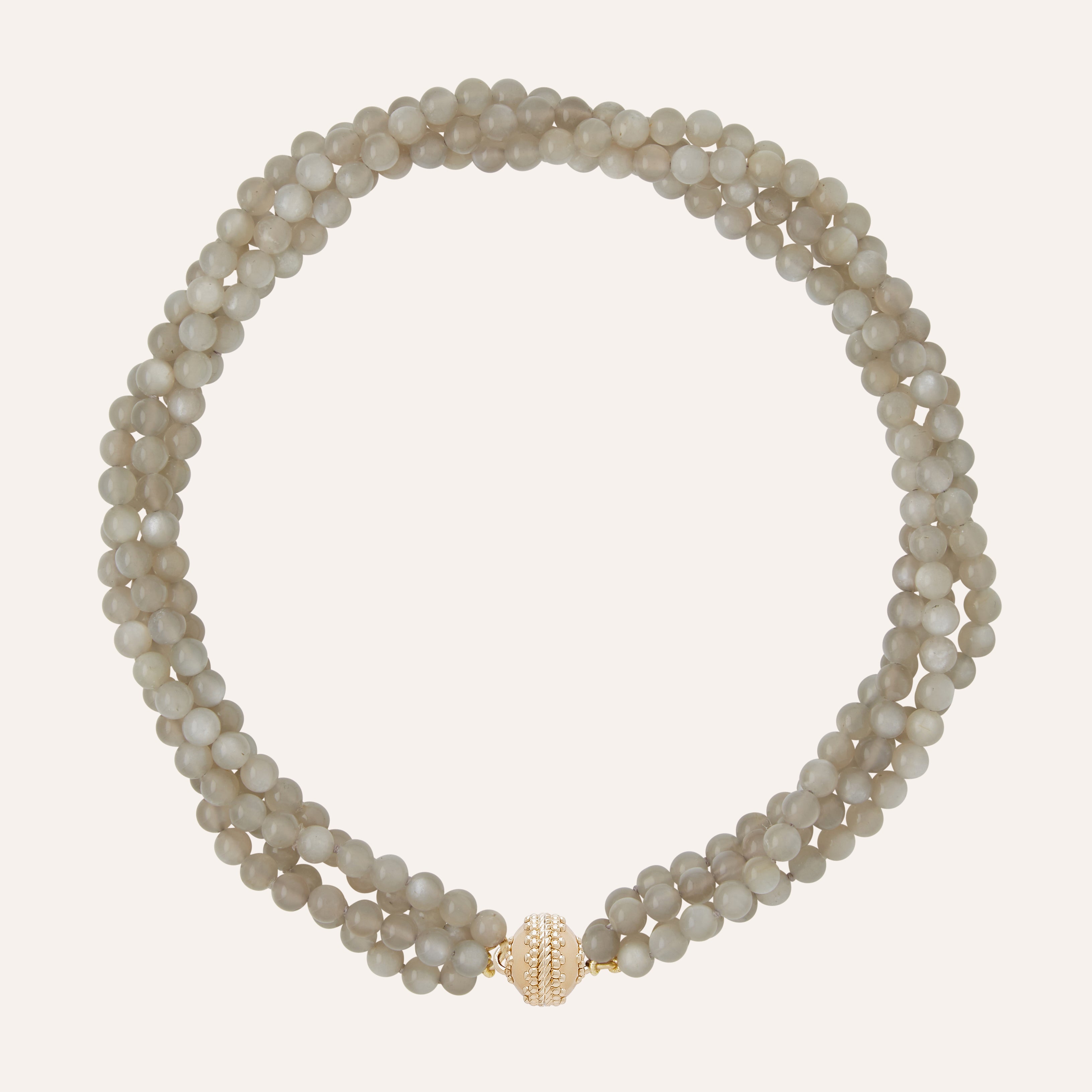 Victoire Gray Moonstone 6mm Multi-Strand Necklace