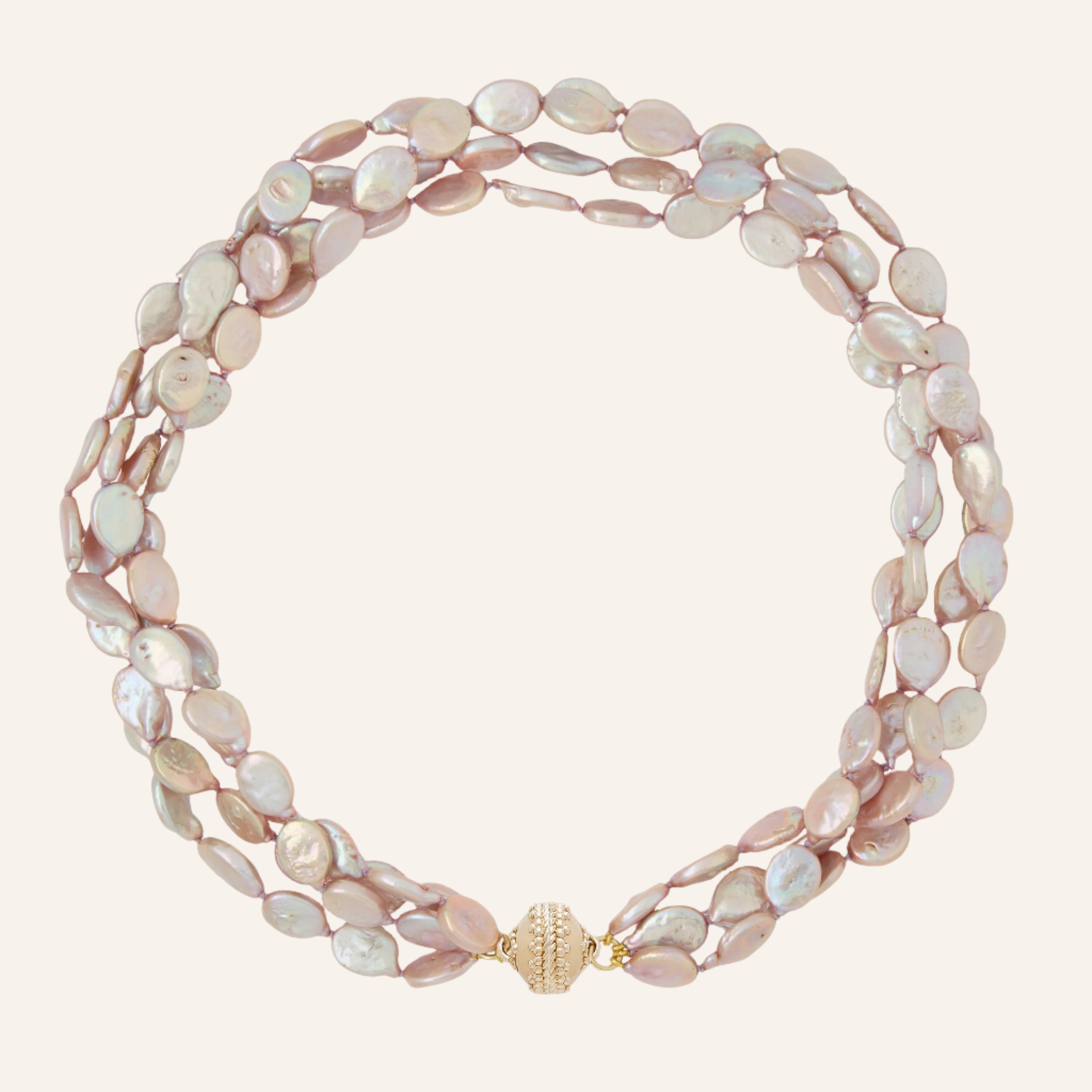 Mauve Freshwater Coin Pearl 9-11mm Multi-Strand Necklace