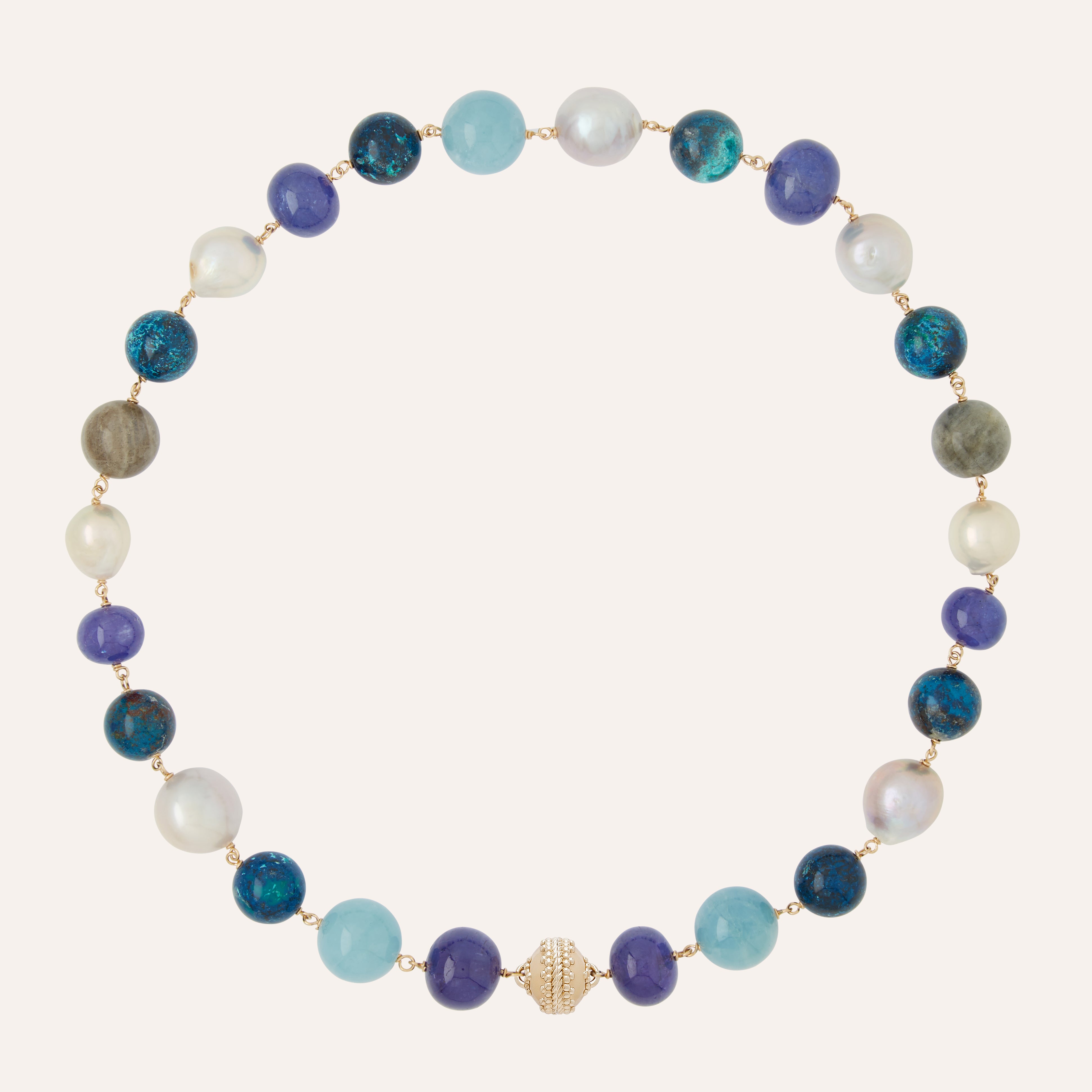 Caspian Chrysocolla, Aquamarine, & Tanzanite Necklace