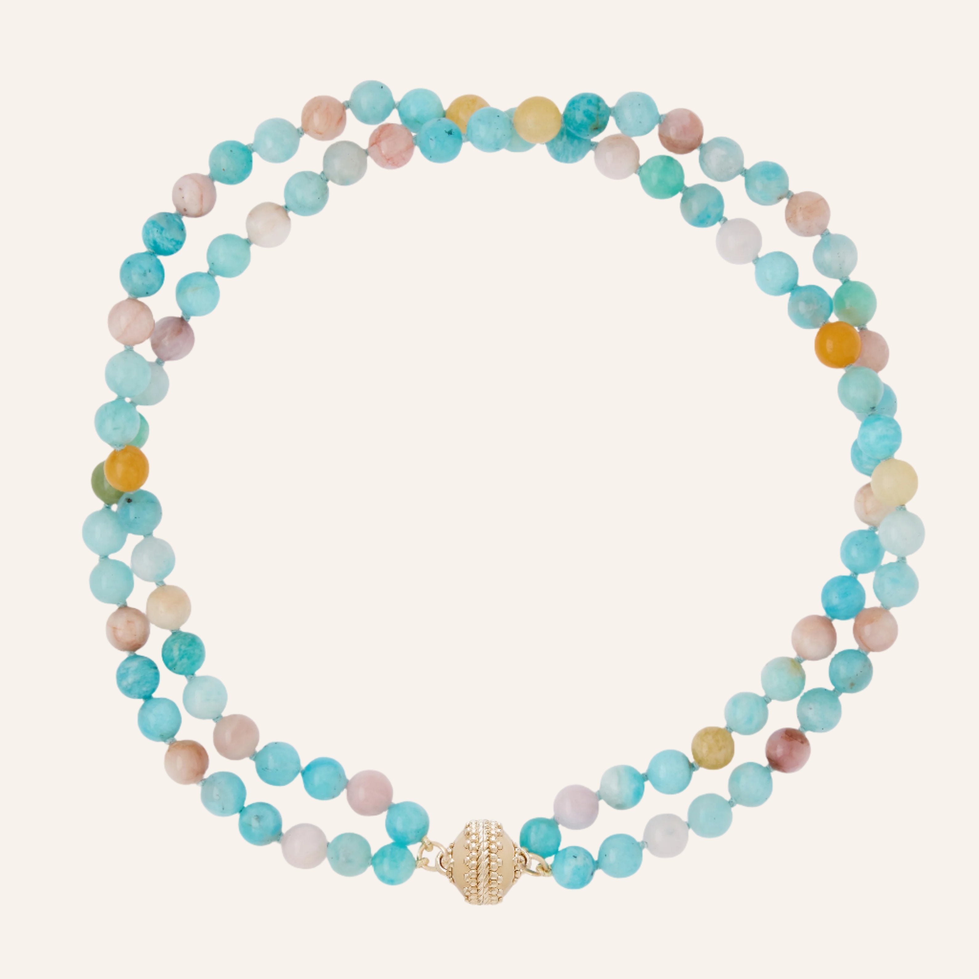 Victoire Amazonite, Kunzite, and Aquamarine 8mm Double Strand Necklace