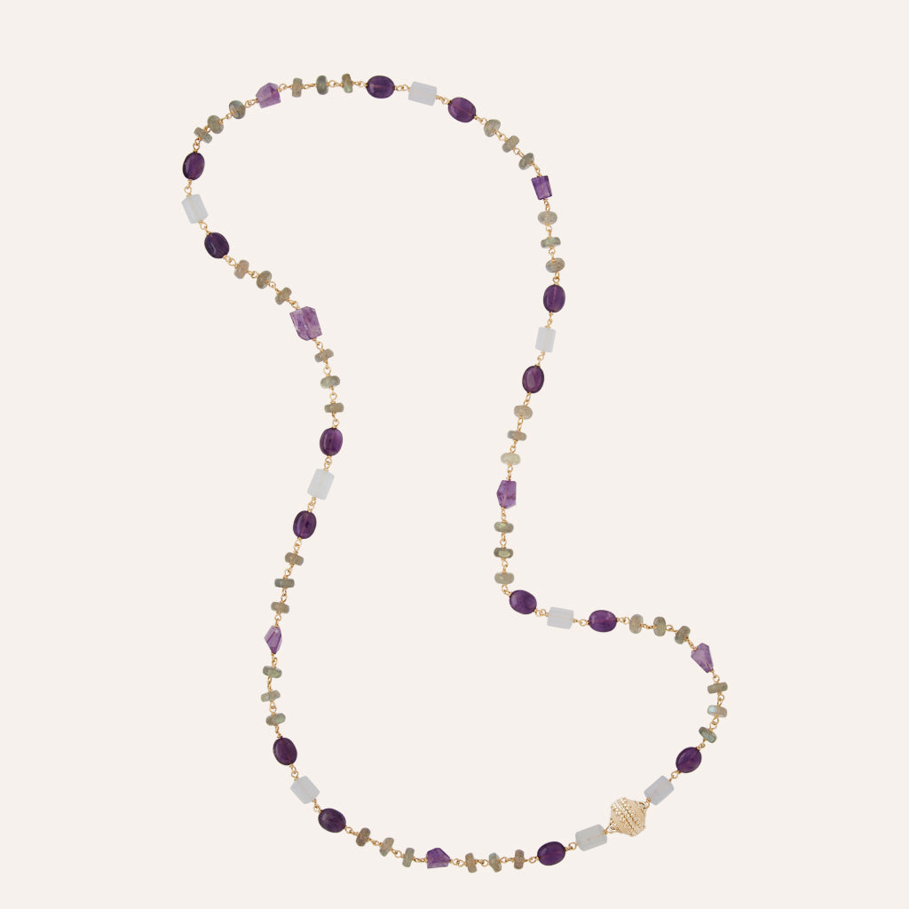 Caspian Amethyst, Labradorite, & Prehnite Necklace