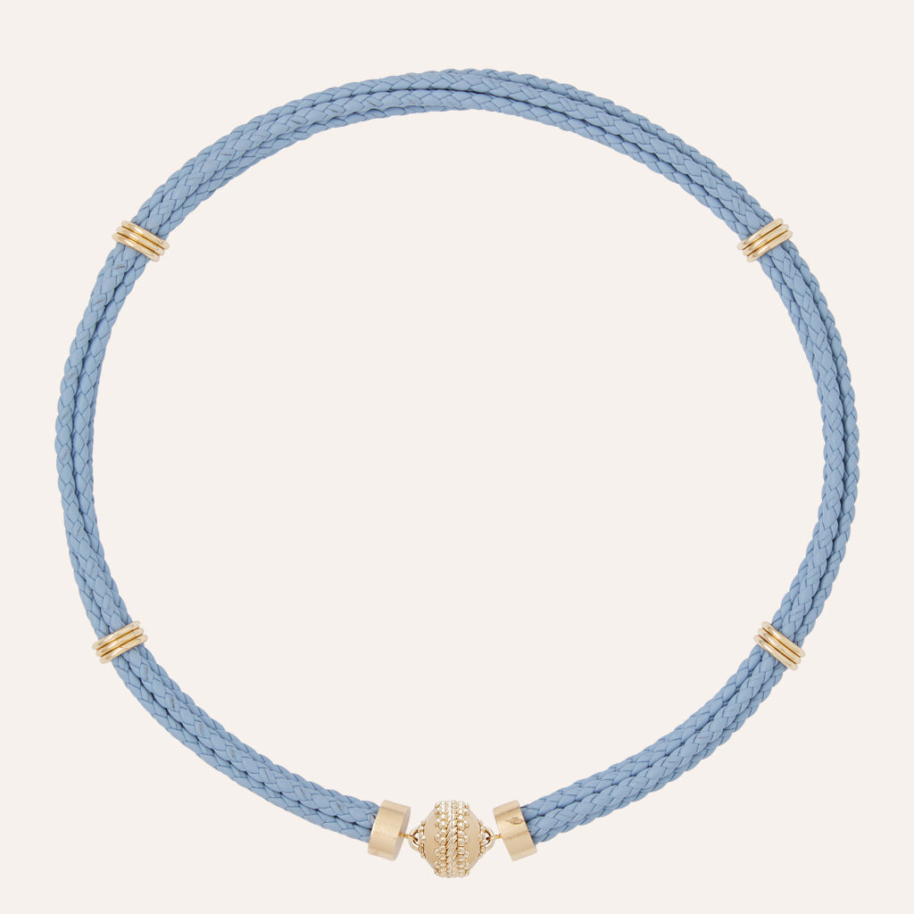 Aspen Braided Leather Sky Blue Necklace