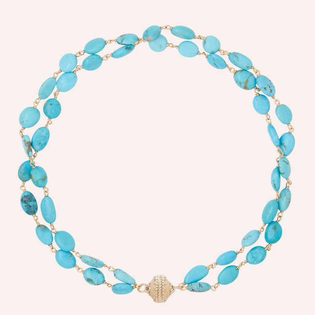 Caspian Kingman Turquoise Double Strand Necklace
