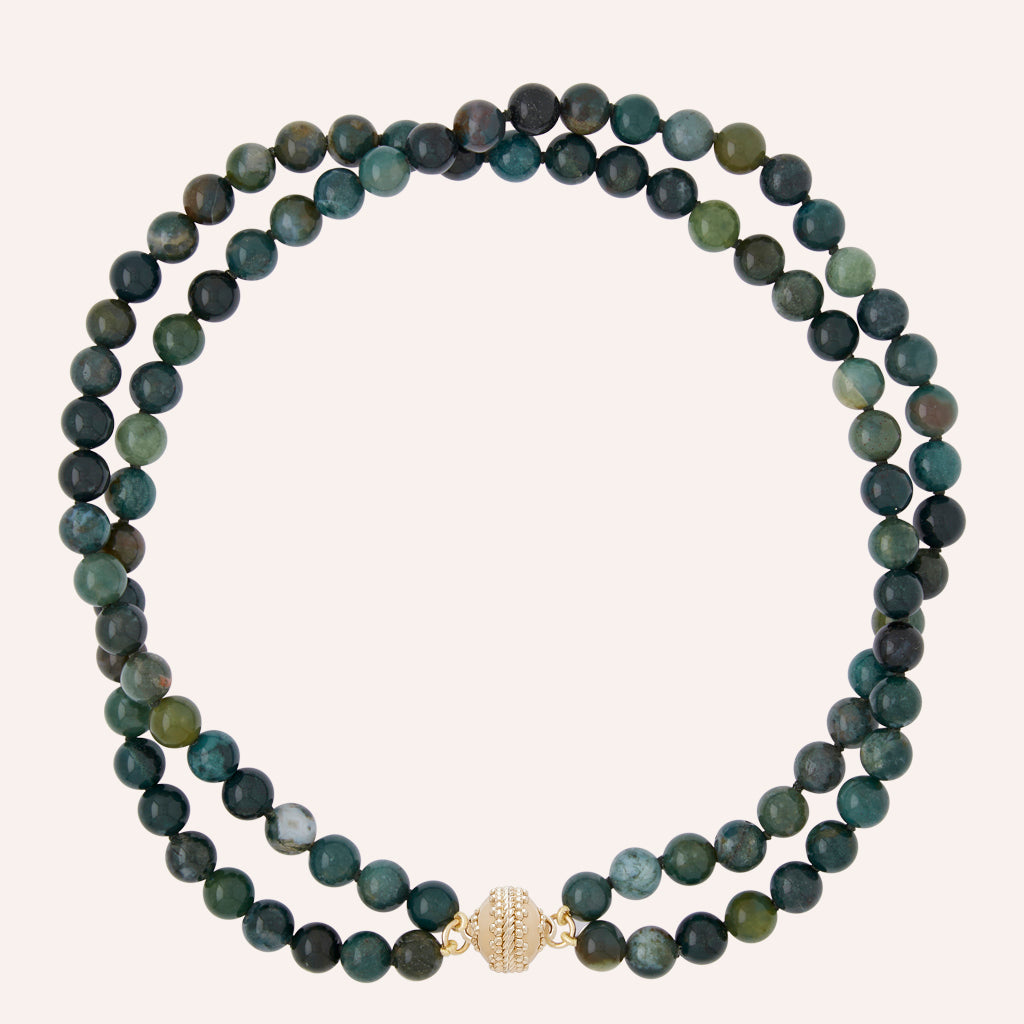Victoire Moss Agate 8mm Double Strand Necklace