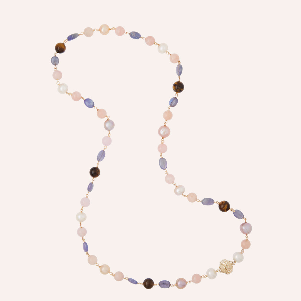 Caspian Tanzanite, Morganite, & Tiger's Eye Necklace