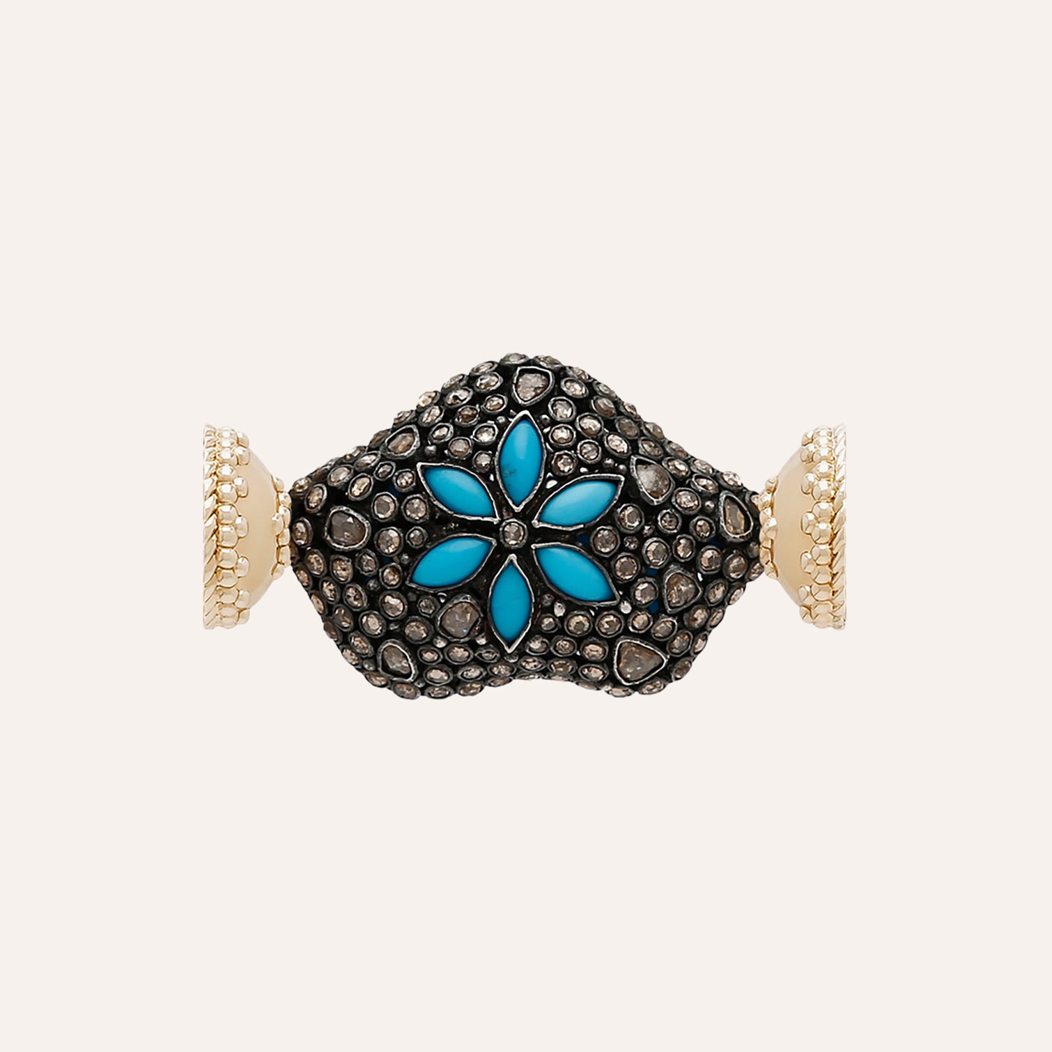 Turquoise Cabochon Flowers & Diamond Centerpiece