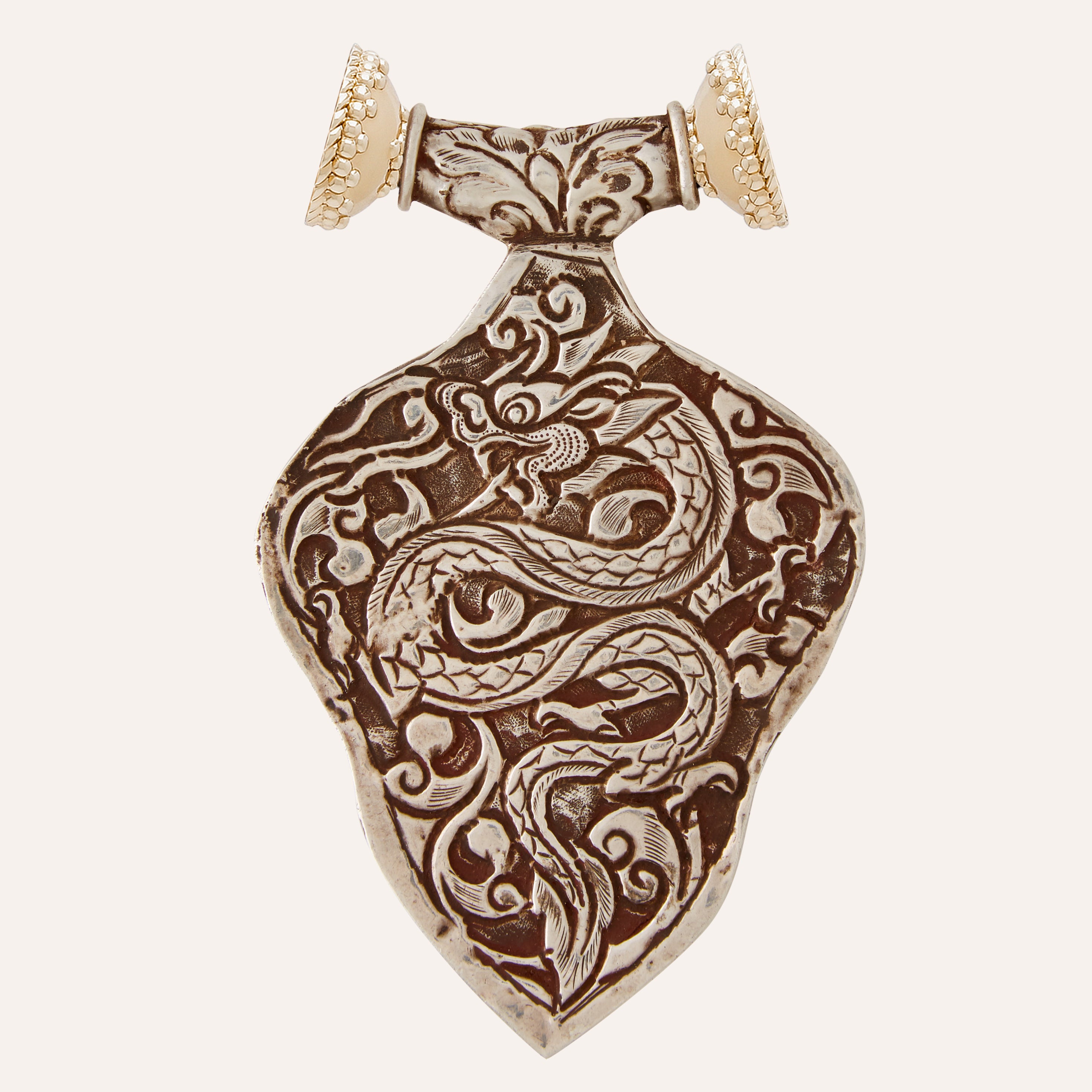 Tibetan Treasure Carved Floral and Tiger's Eye Centerpiece