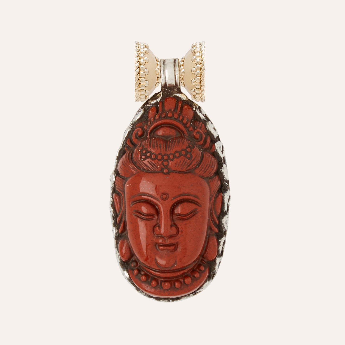 Tibetan Treasure Red Agate Buddha Head Centerpiece