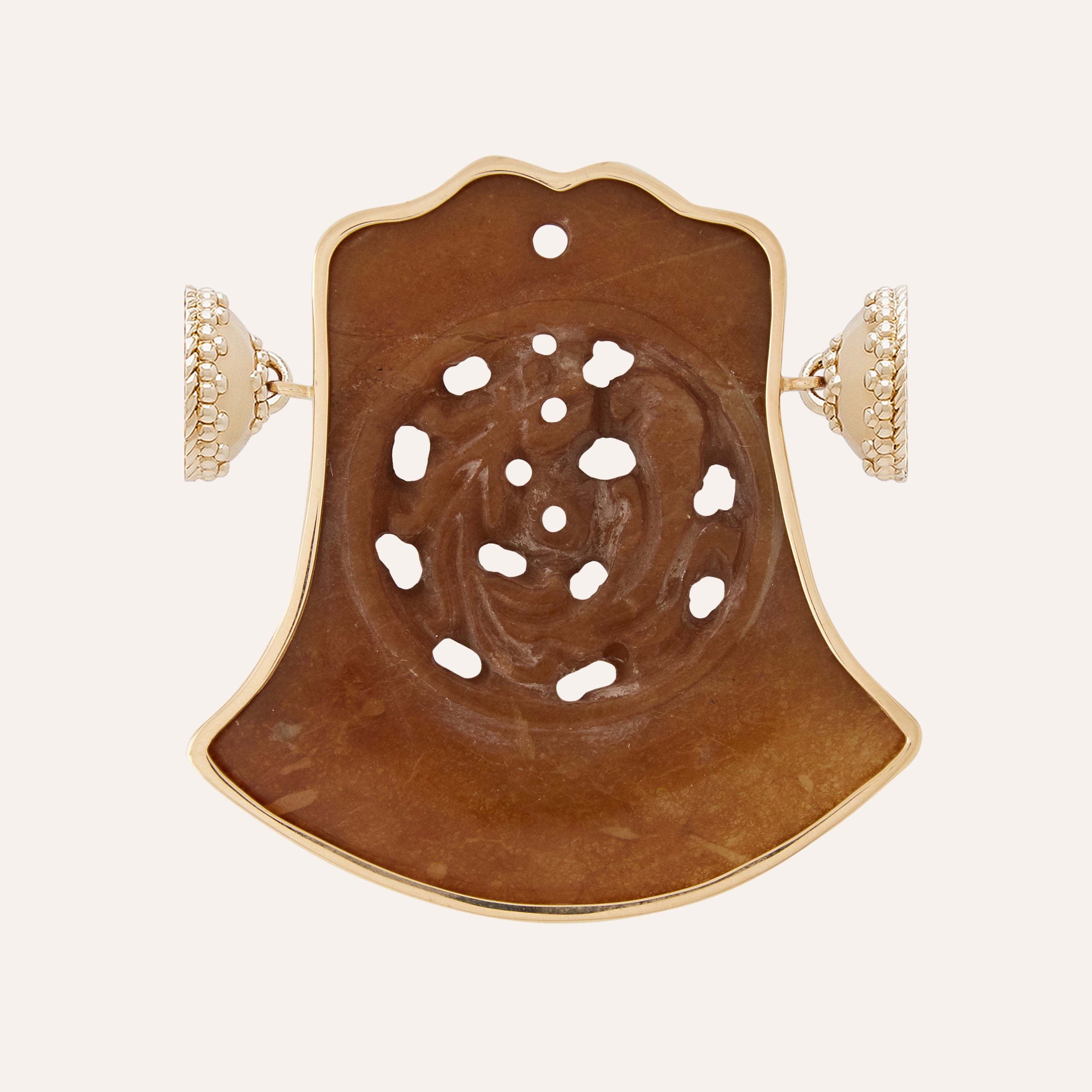 Light Brown Jade Carved Bell Centerpiece