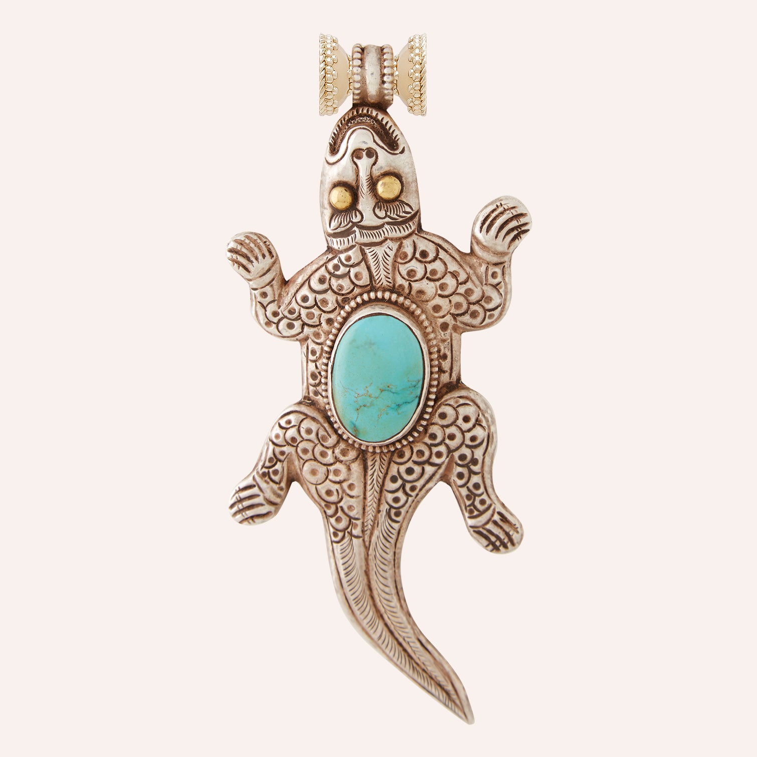 Tibetan Treasure Sterling Silver Turquoise Lizard Centerpiece