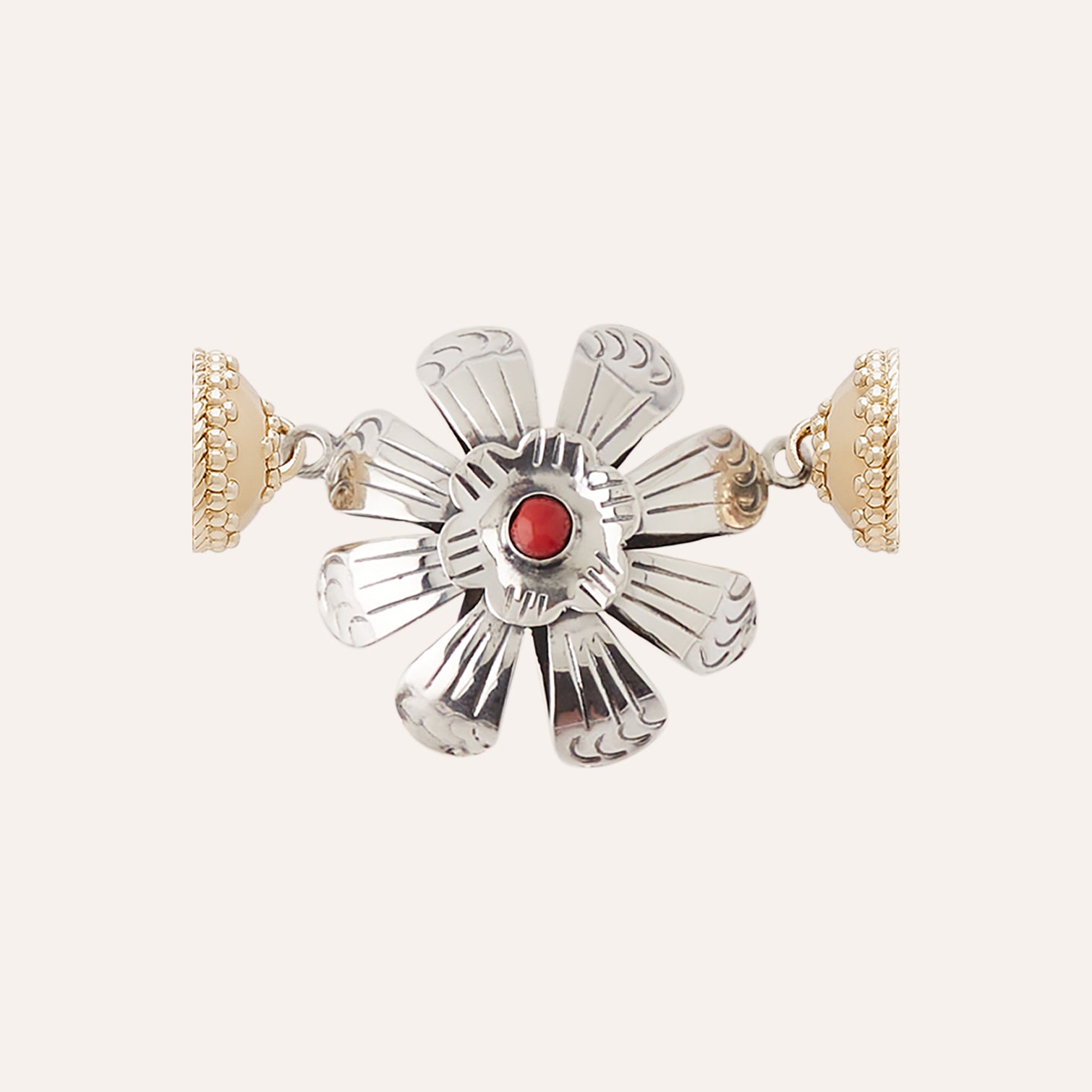 Sterling Sliver and Red Coral Flower Centerpiece