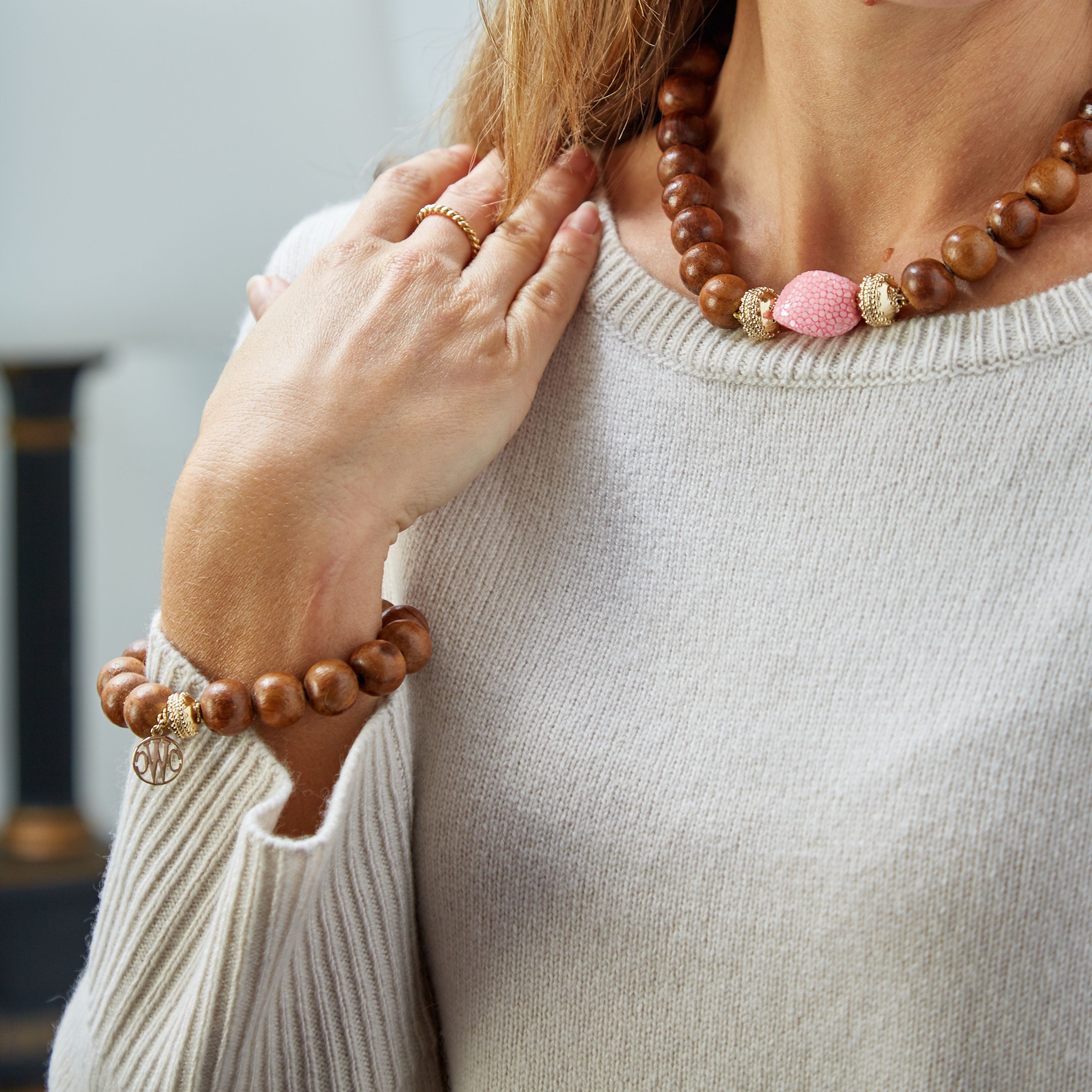 Victoire Teak Wood 14mm Stretch Bracelet