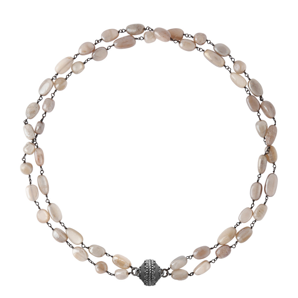 Tumbled Moonstone & Chain Gunmetal Necklace