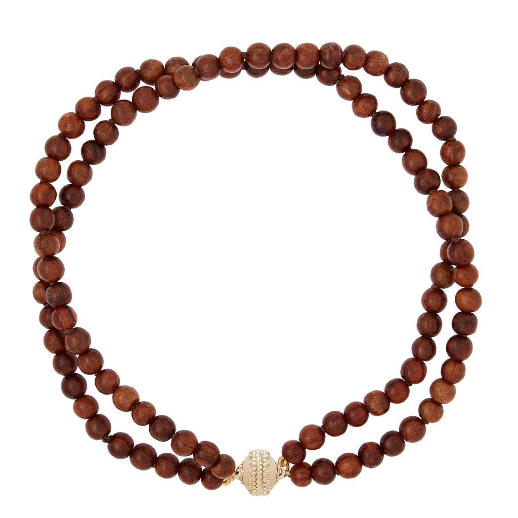 Victoire Teak Wood 8mm Double Strand Necklace