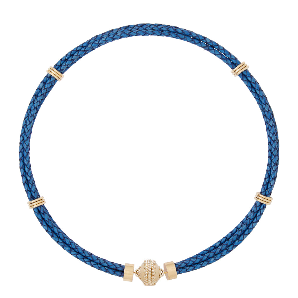 Aspen Braided Leather Denim Blue Necklace