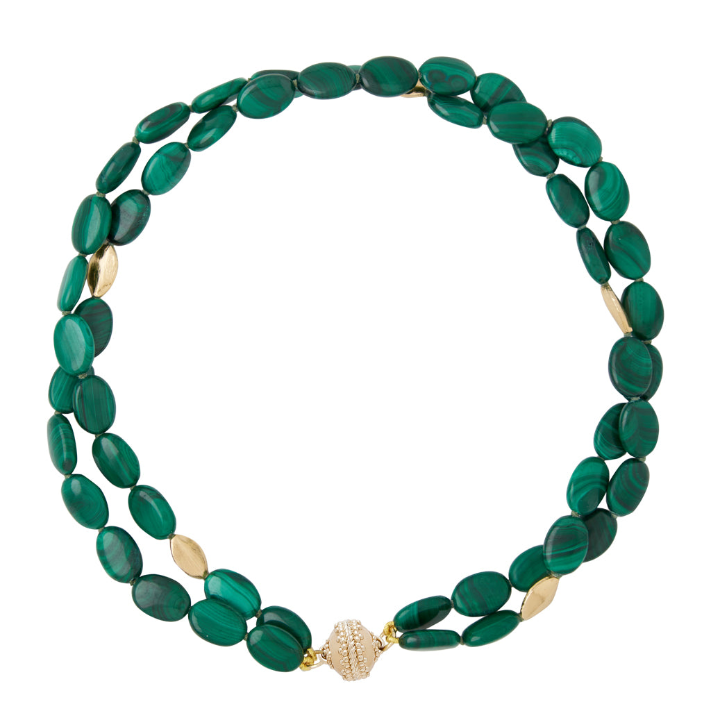 Gold Rush Malachite Oval Double Strand Necklace
