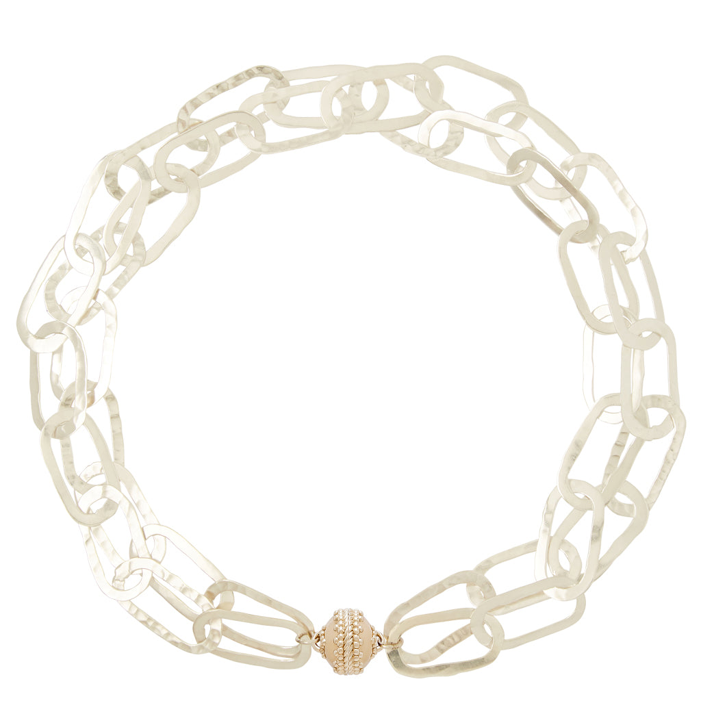 Sterling Silver Hammered Oval Double Strand Necklace