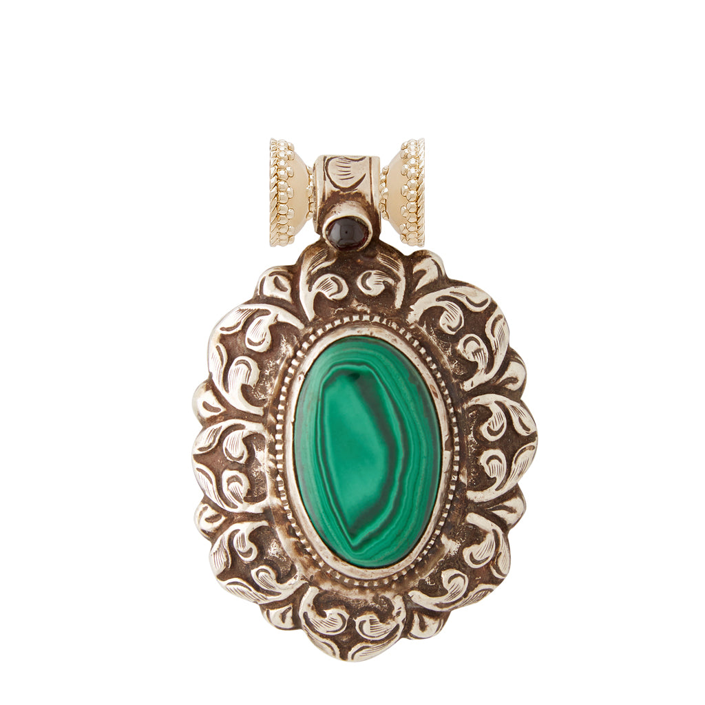 Tibetan Treasures Sterling Silver and Malachite Centerpiece